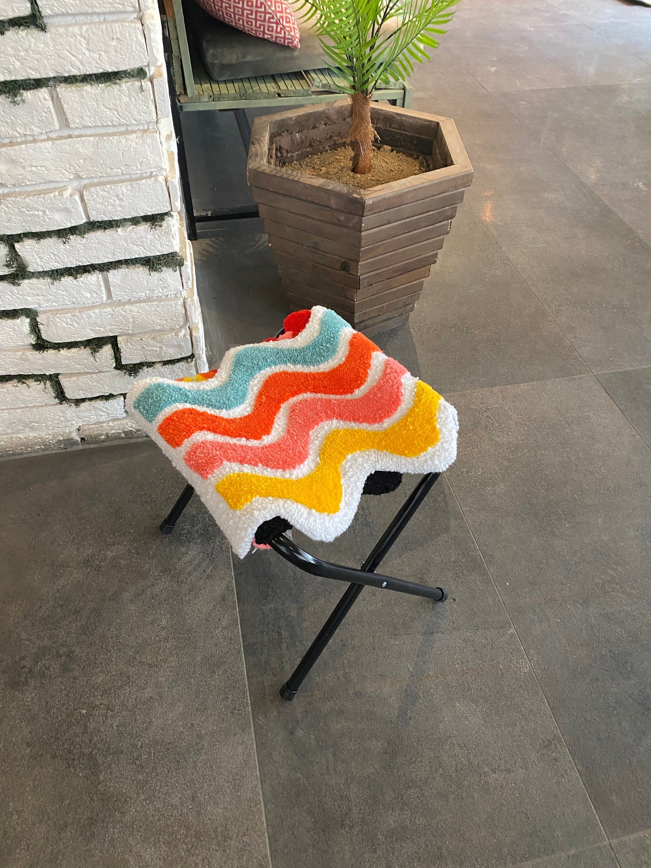 OrnnWorks Colorful Waves Stool Fluffy Tufted Ottoman Chair