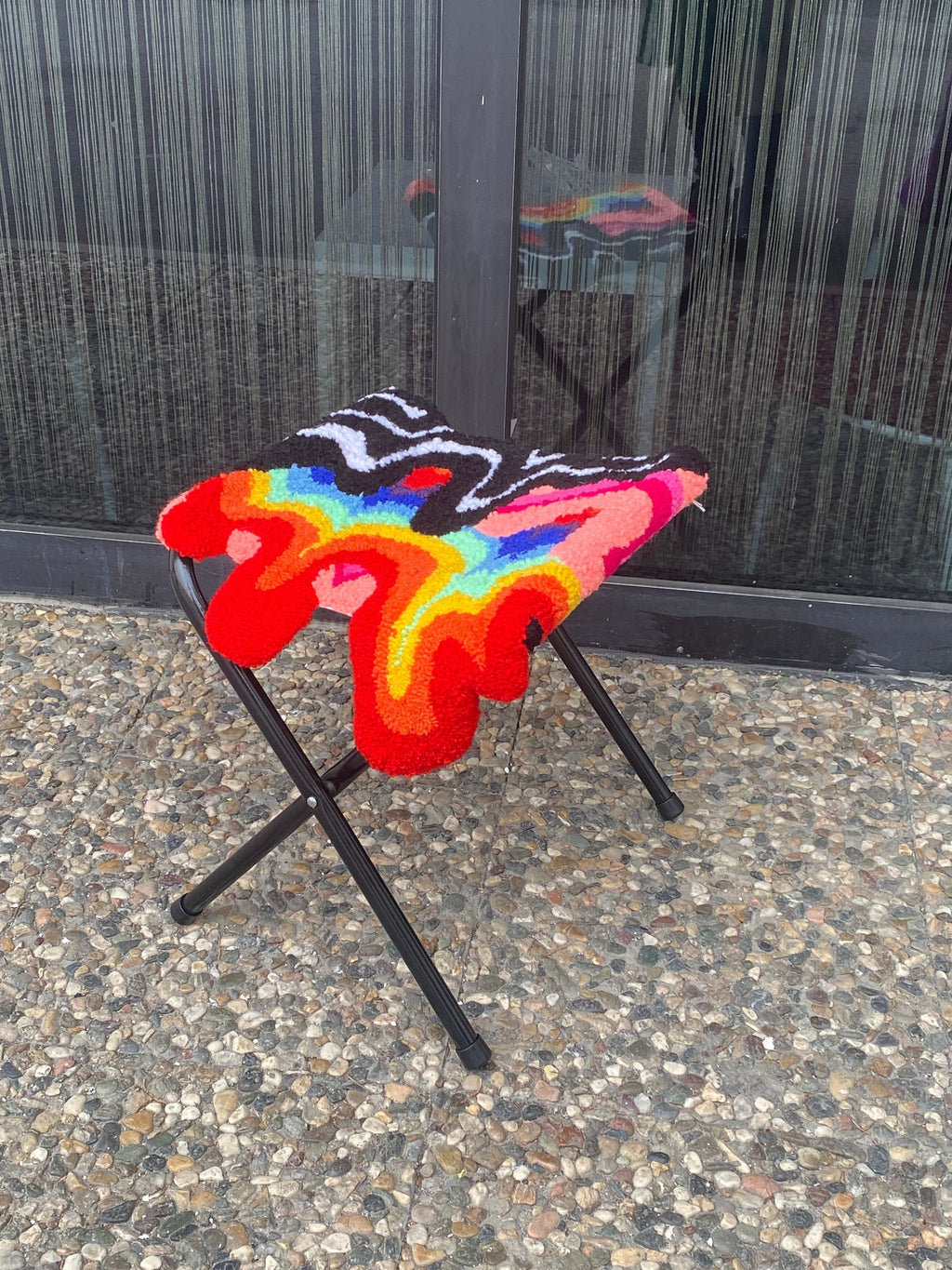 OrnnWorks Psychedelic Lsd Fluid Tufted Ottoman Stool Rug