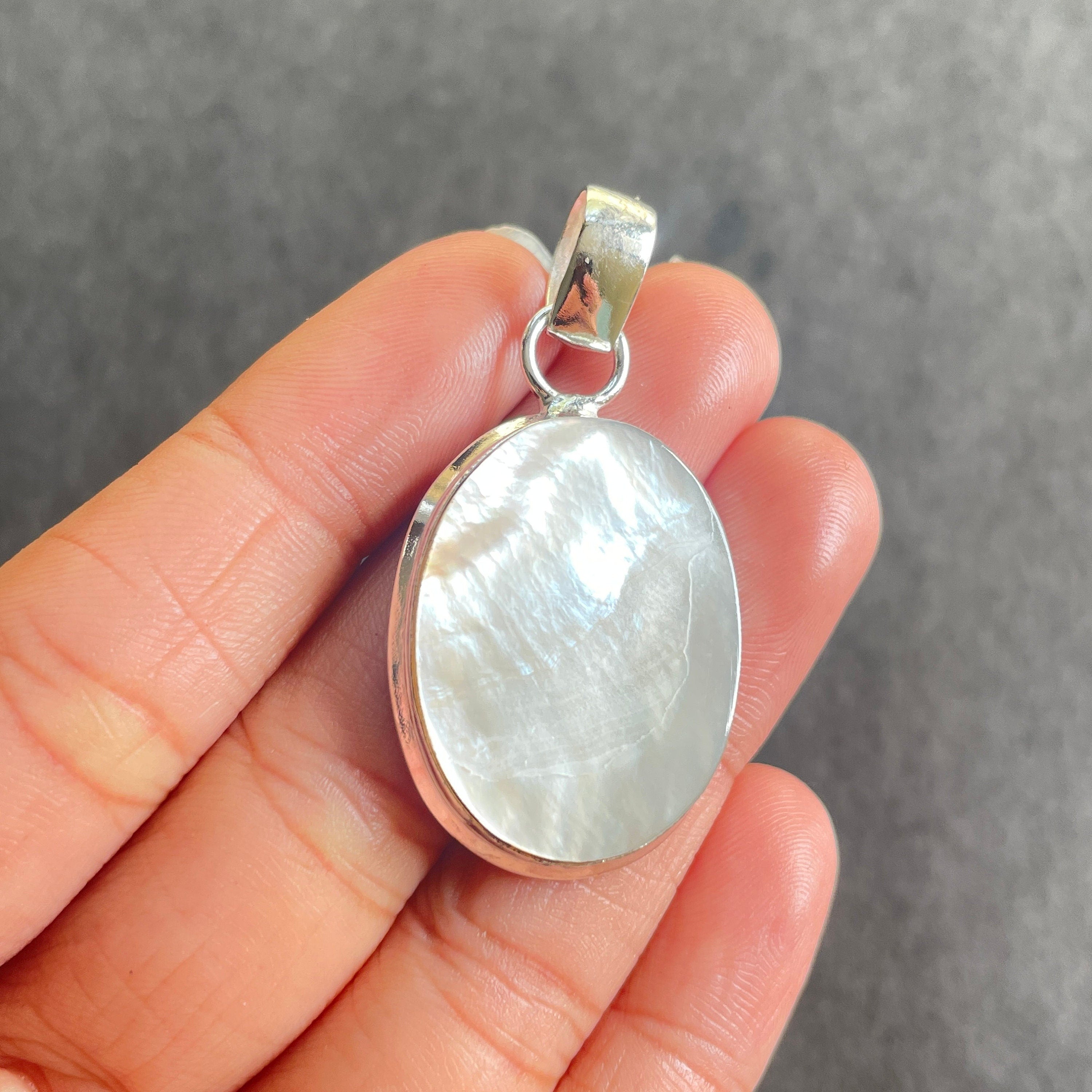 EkkJewels Mother of Pearl Pendant Necklace 925 Sterling Silver Natural Gemstone