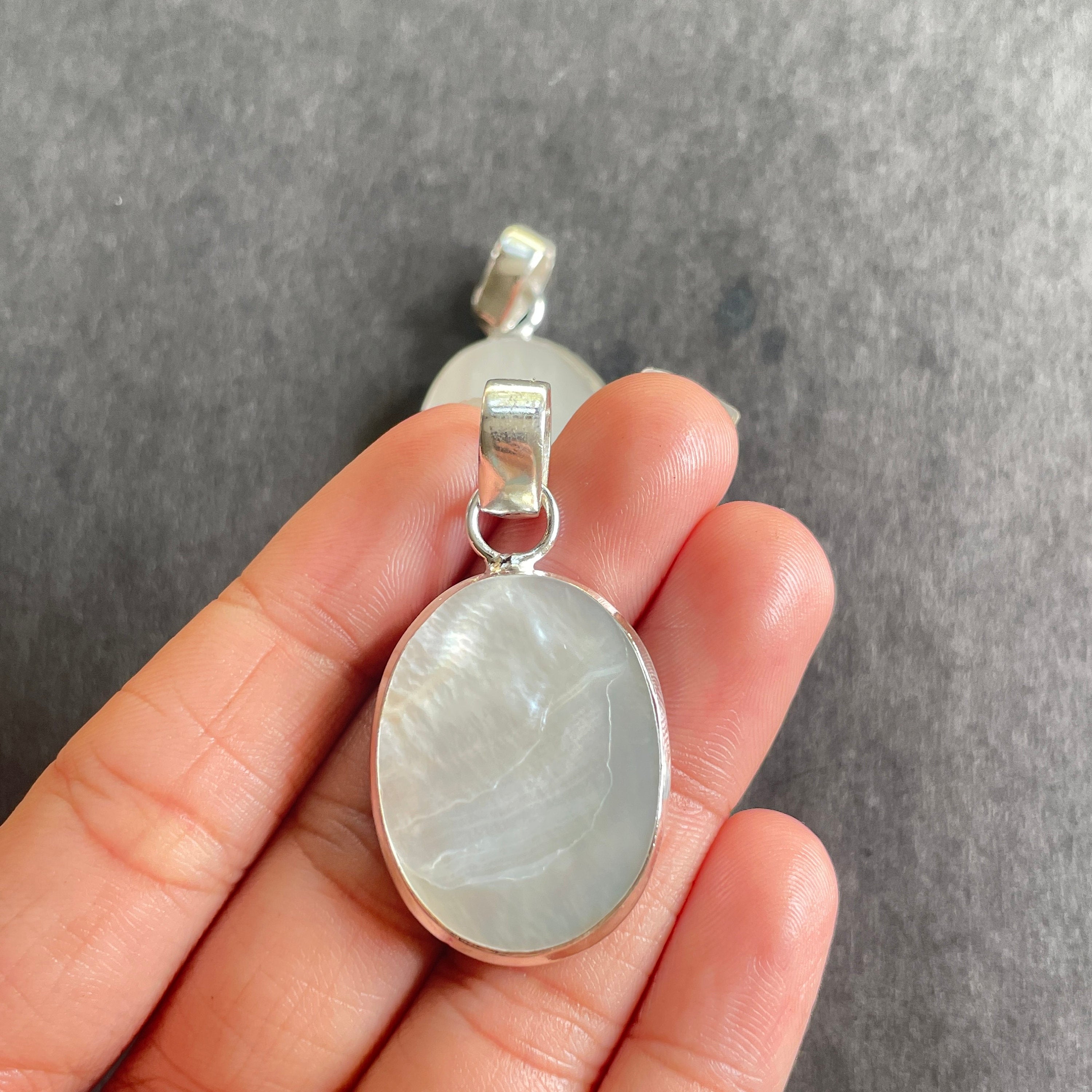 EkkJewels Mother of Pearl Pendant Necklace 925 Sterling Silver Natural Gemstone