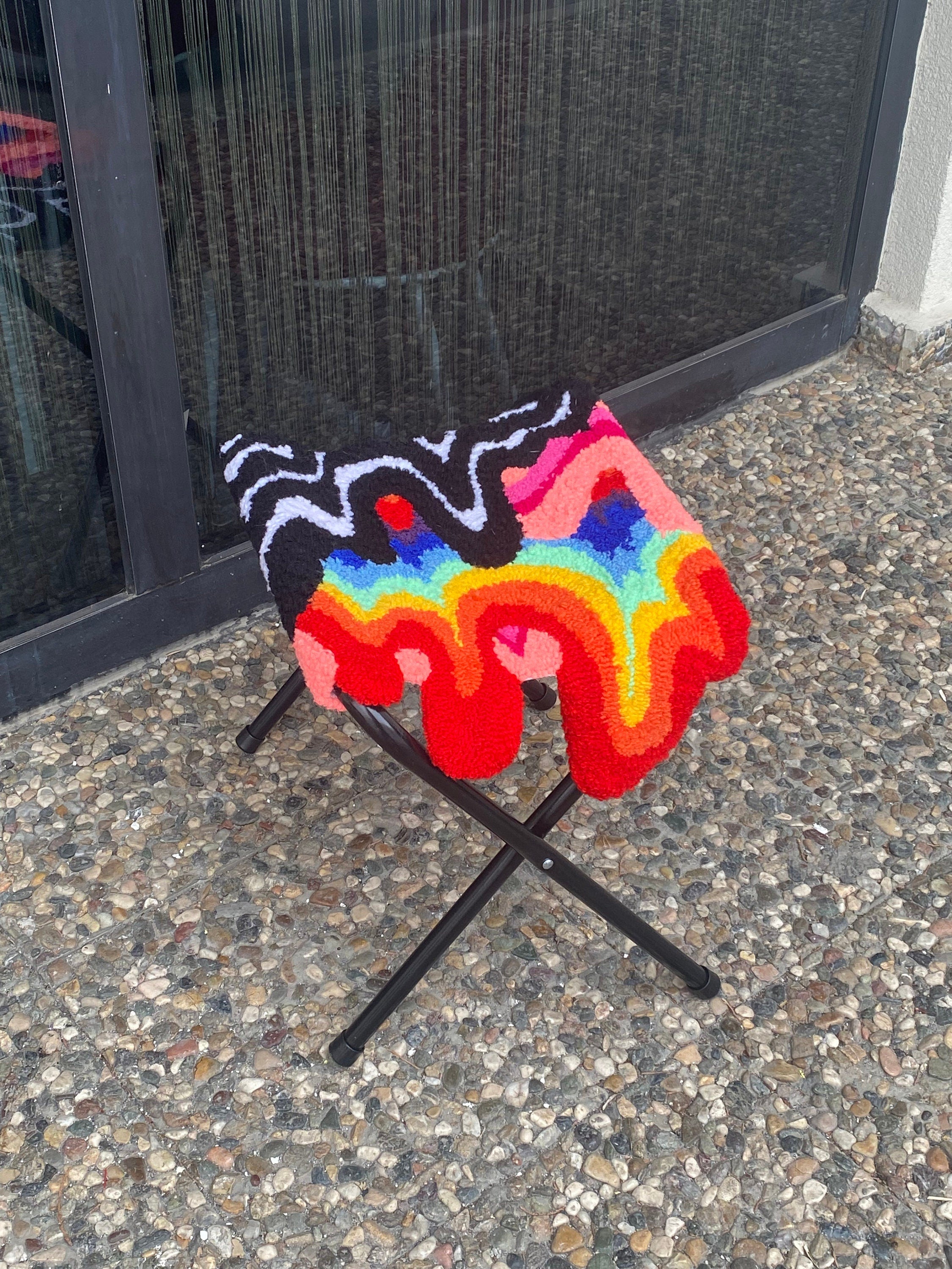 OrnnWorks Psychedelic Fluid Tufted Ottoman Stool 17in Rainbow