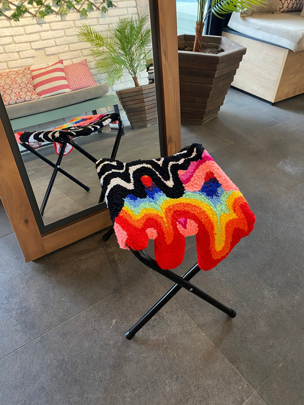 OrnnWorks Psychedelic Lsd Fluid Tufted Ottoman Stool Rug