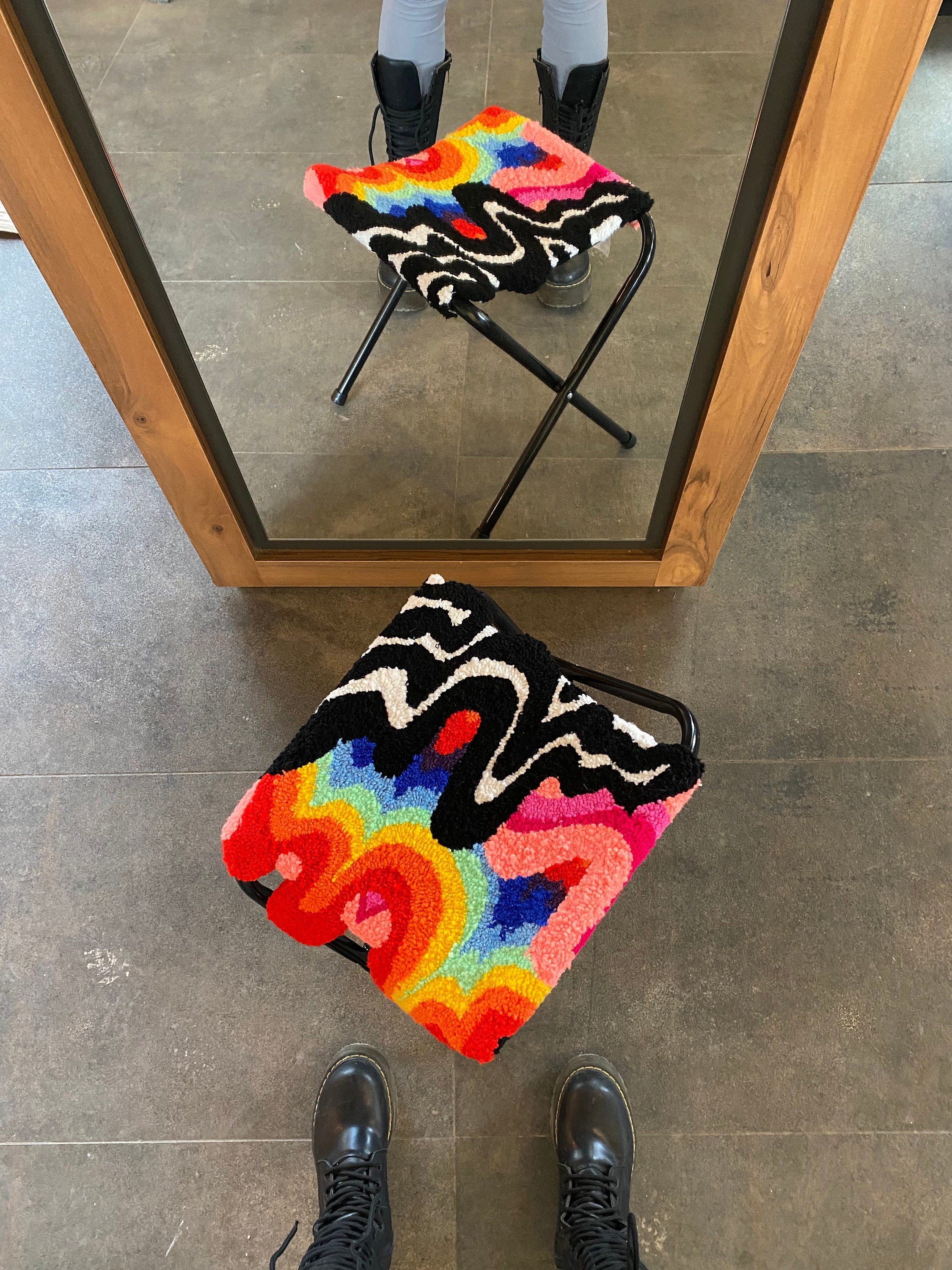 OrnnWorks Psychedelic Lsd Fluid Tufted Ottoman Stool Rug