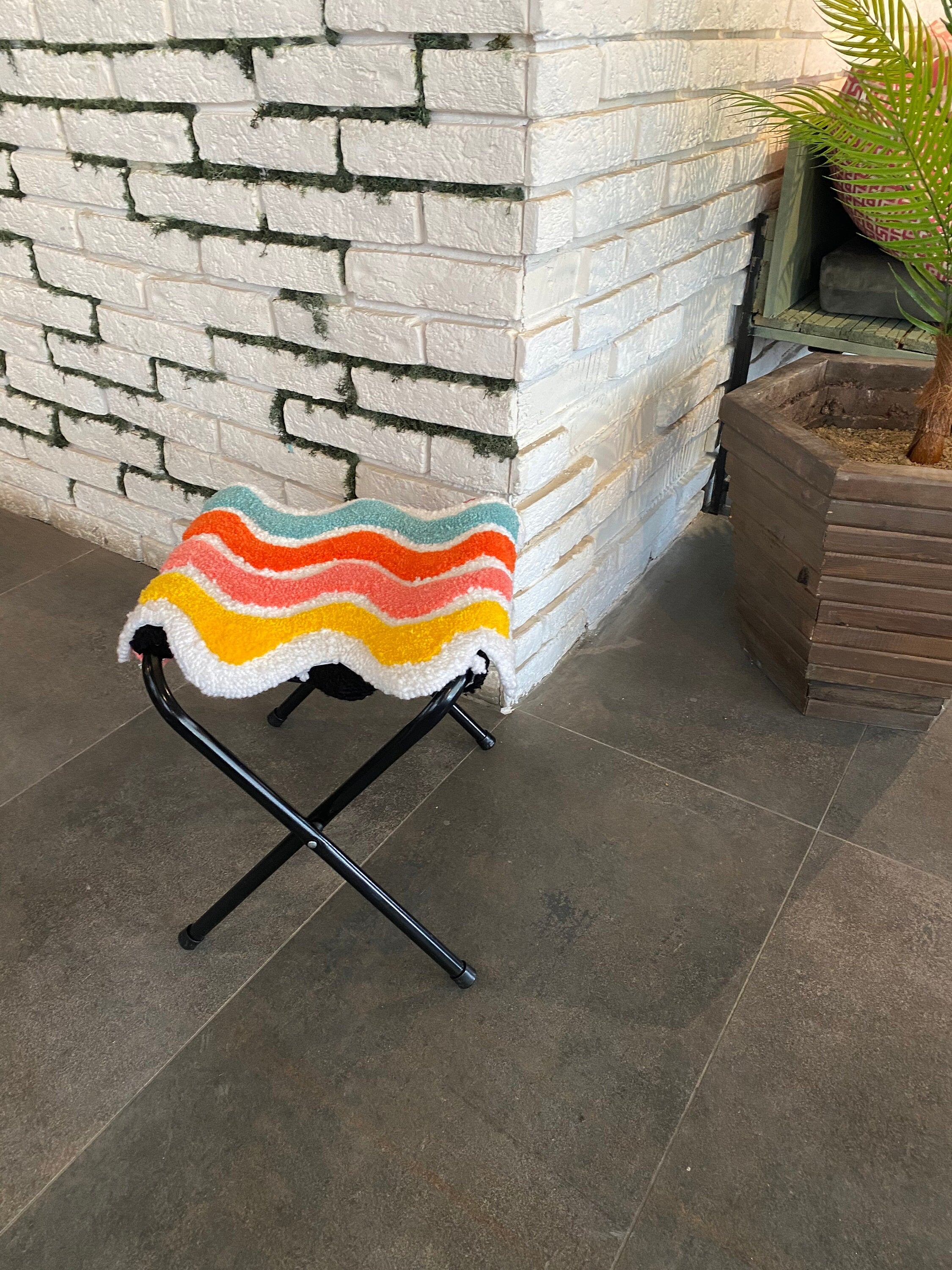 OrnnWorks Colorful Waves Stool Fluffy Tufted Ottoman Chair