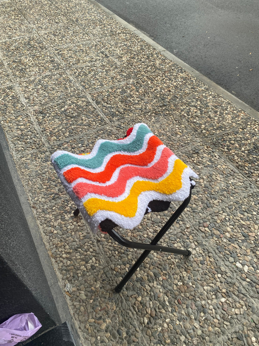 OrnnWorks Colorful Waves Stool Fluffy Tufted Ottoman Chair