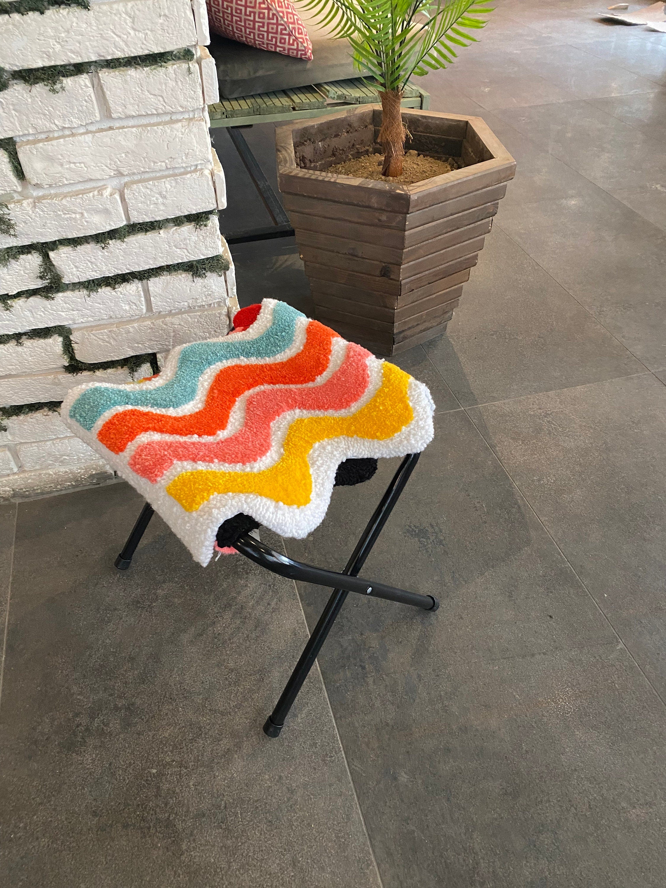 OrnnWorks Colorful Waves Stool Fluffy Tufted Ottoman Chair