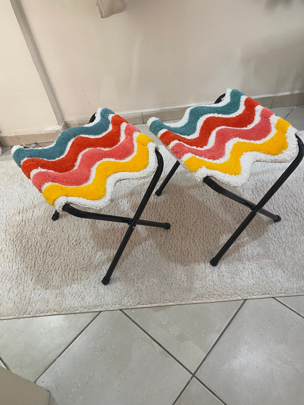 OrnnWorks Colorful Waves Stool Fluffy Tufted Ottoman Chair