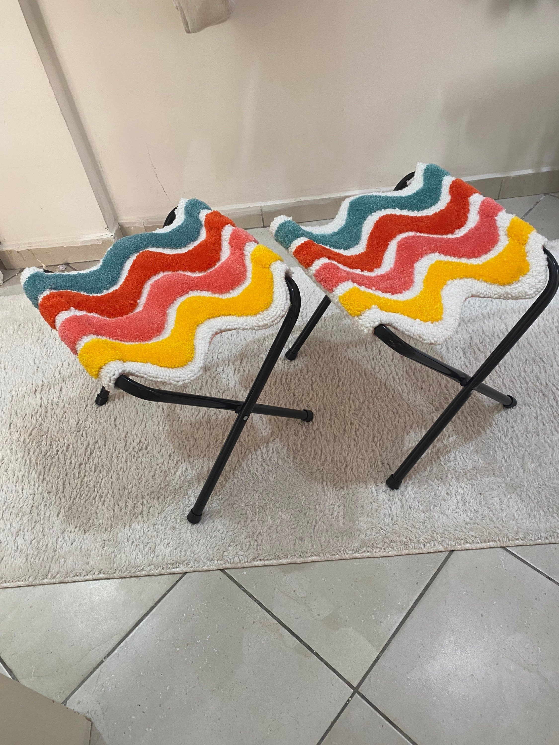 OrnnWorks Colorful Waves Stool Fluffy Tufted Ottoman Chair