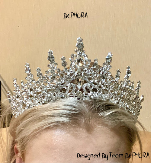 BePhoraStore Handmade Crystal Wedding Crown Silver Bridal Tiara Headpiece