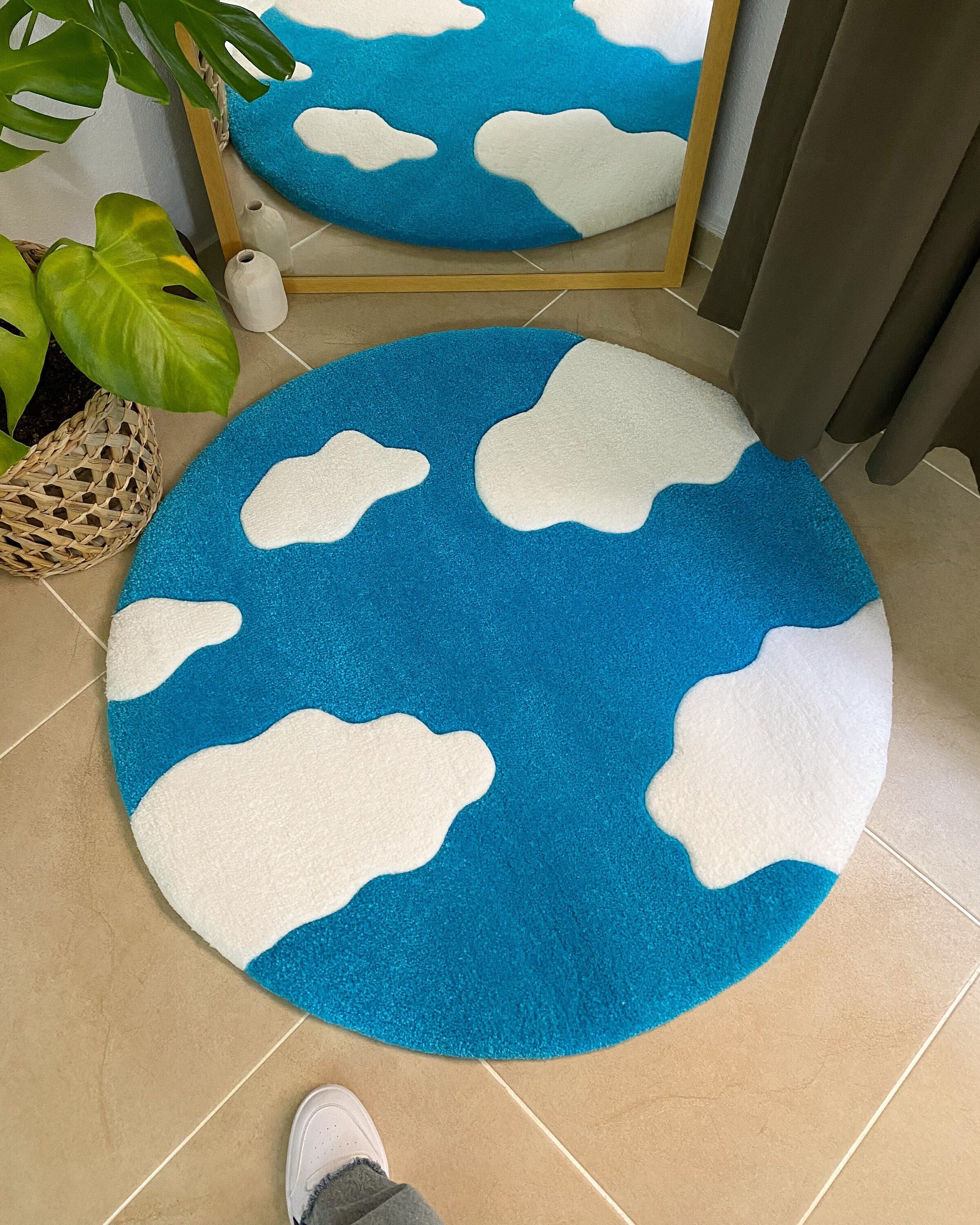 LargoModern Sky Tufted Rug Round Cloud Design Handmade Soft