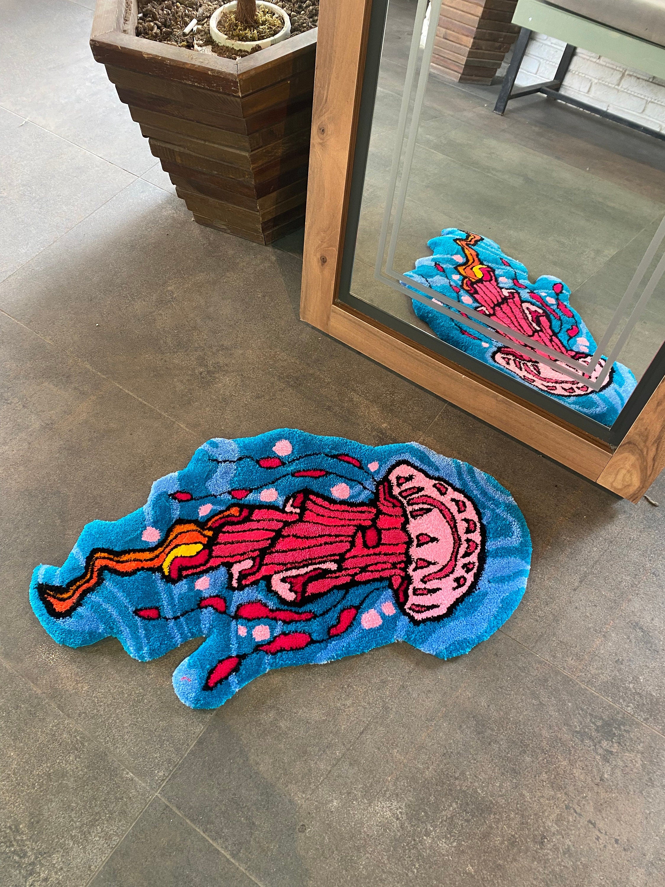 OrnnWorks Jellyfish Fluffy Tufted Rug 18x26in