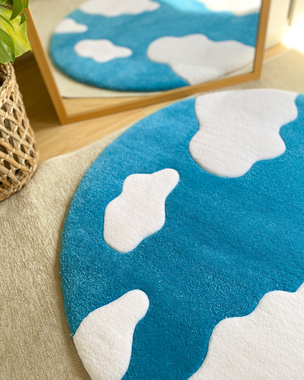 LargoModern Sky Tufted Rug Round Cloud Design Handmade Soft