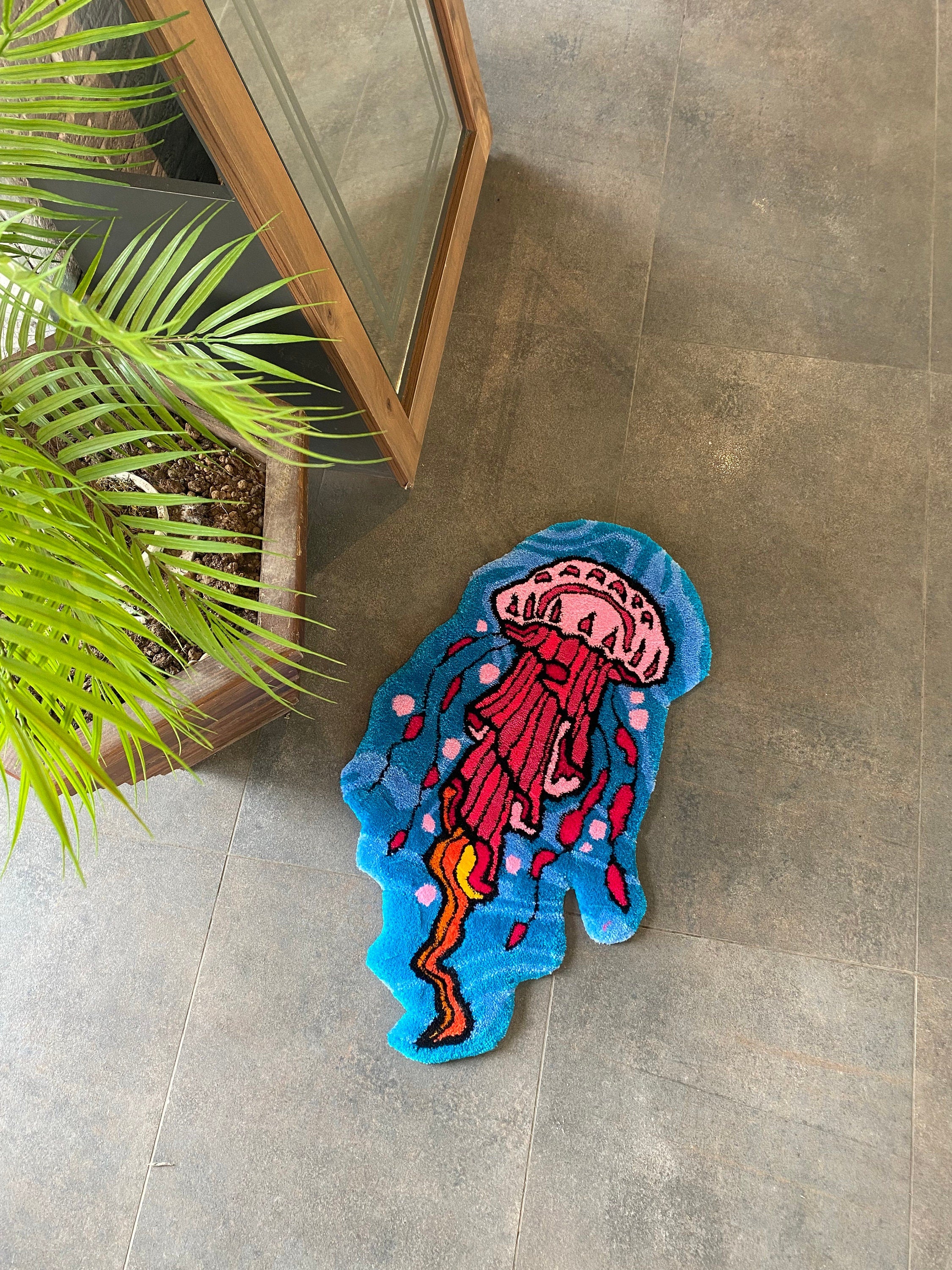 OrnnWorks Jellyfish Fluffy Tufted Rug 18x26in