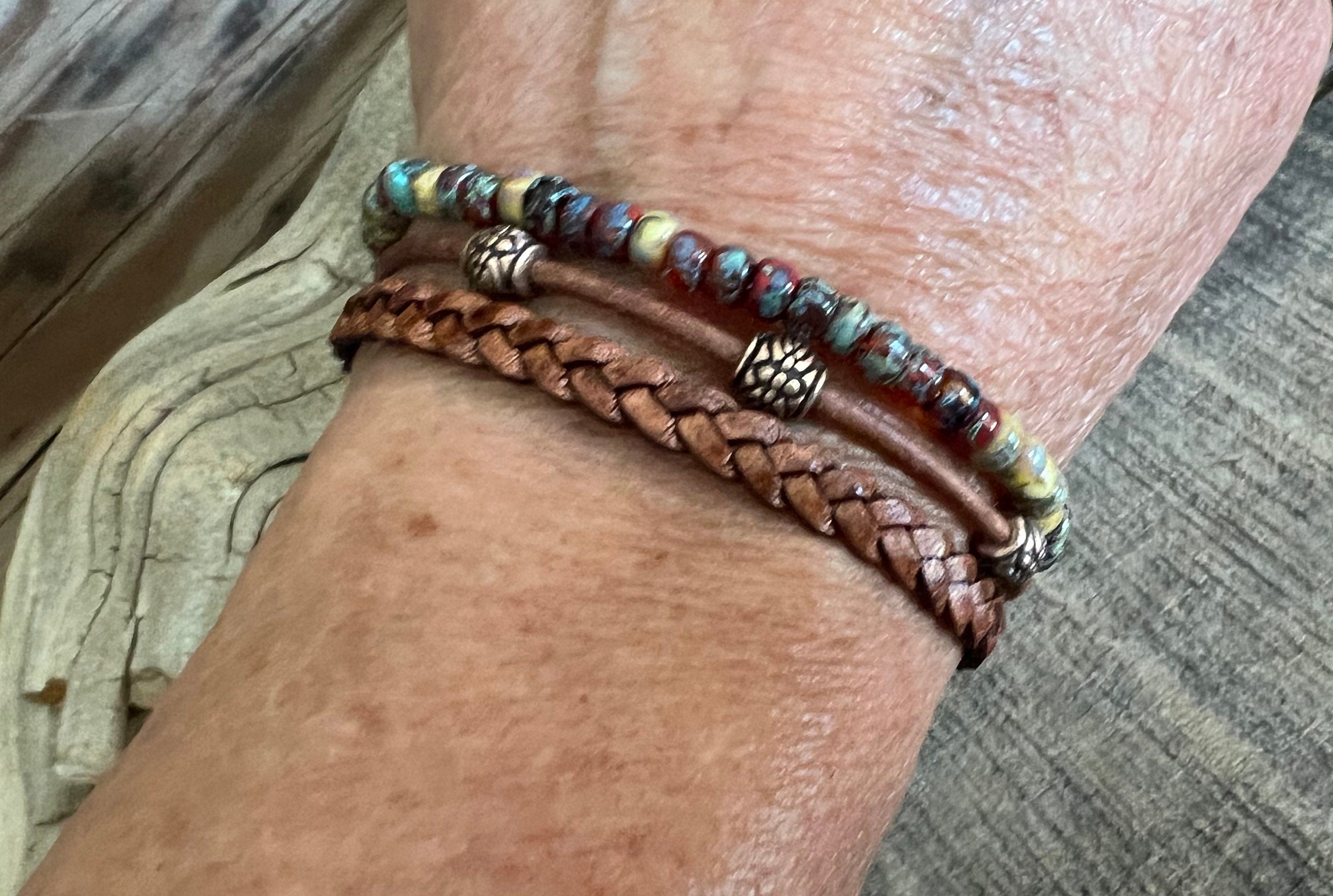 Earthy Boho Wrap Bracelet, Urban Hippie Jewelry, Easy Wrap Magnetic Clasp