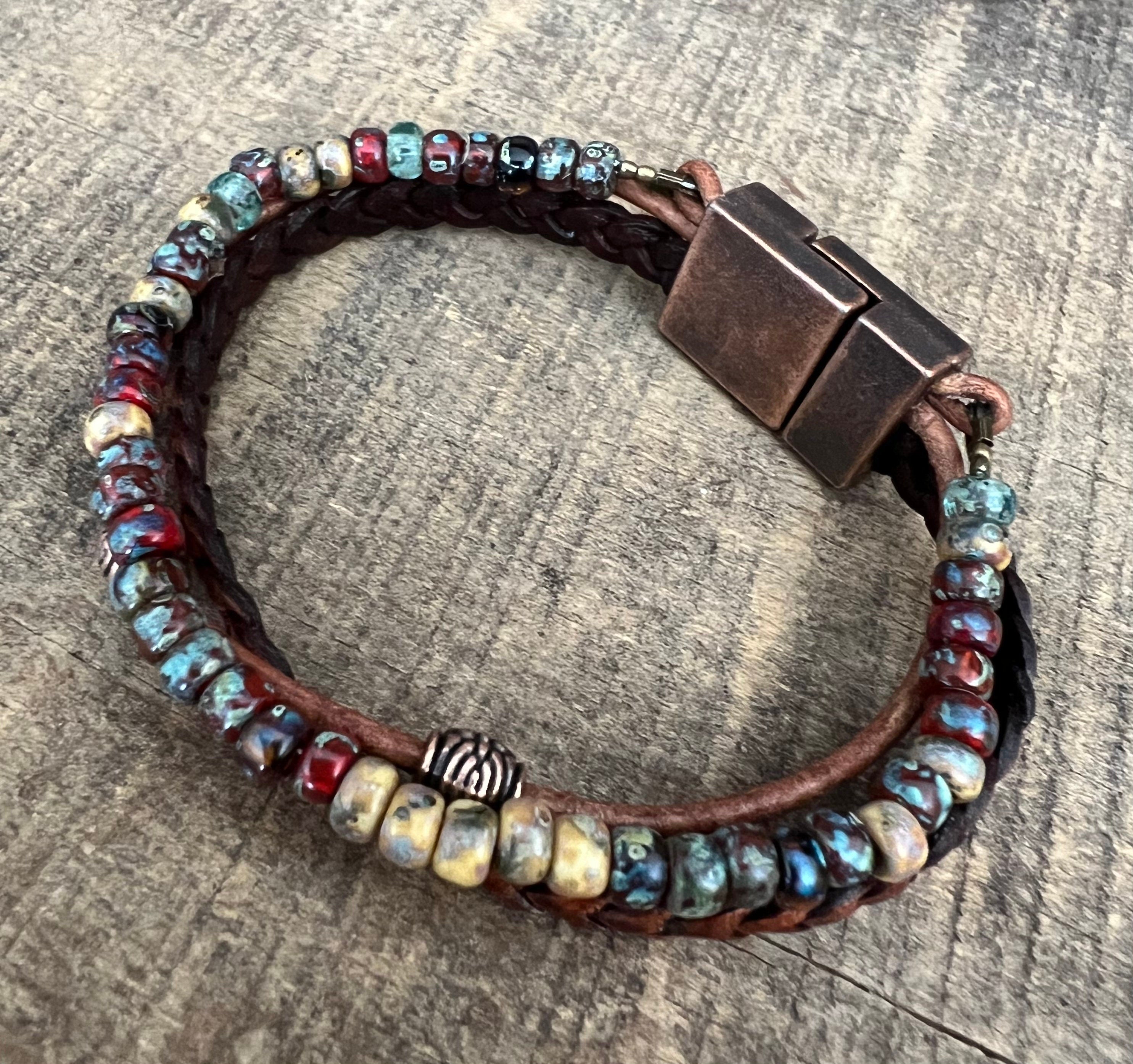 Earthy Boho Wrap Bracelet, Urban Hippie Jewelry, Easy Wrap Magnetic Clasp