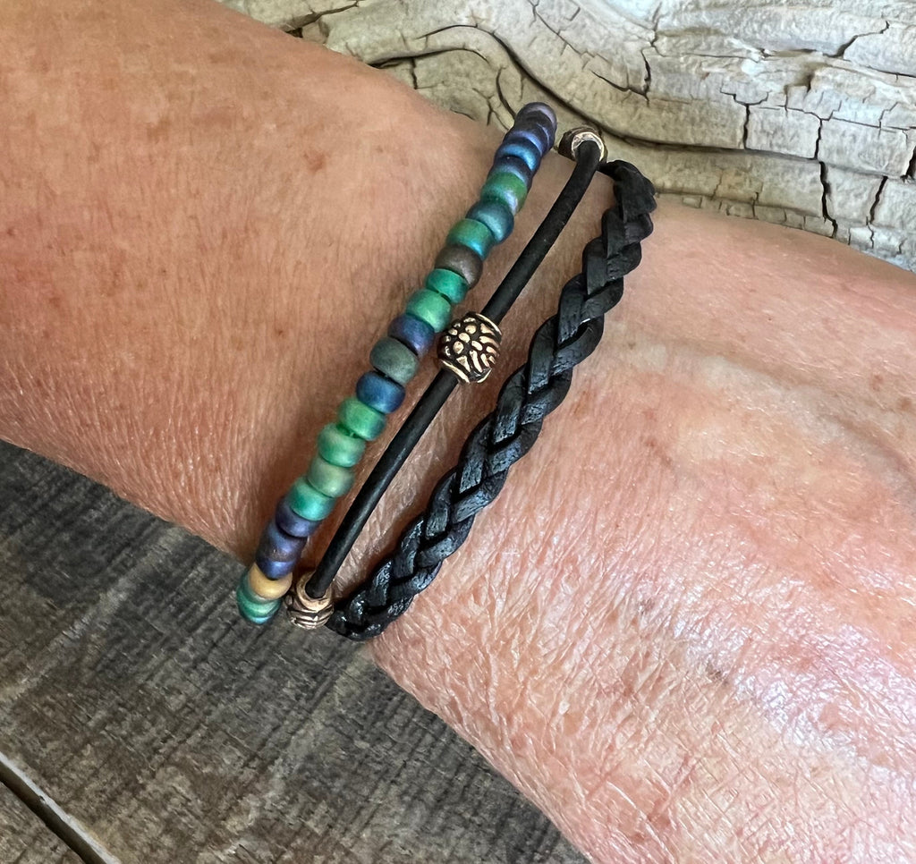 Earthy Boho Wrap Bracelet, Urban Hippie Jewelry, Easy Wrap Magnetic Clasp