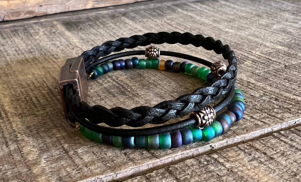 Earthy Boho Wrap Bracelet, Urban Hippie Jewelry, Easy Wrap Magnetic Clasp
