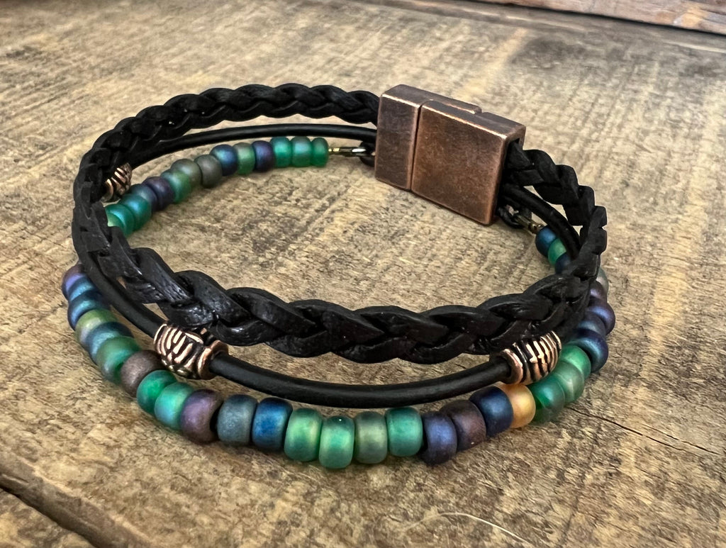 Earthy Boho Wrap Bracelet, Urban Hippie Jewelry, Easy Wrap Magnetic Clasp