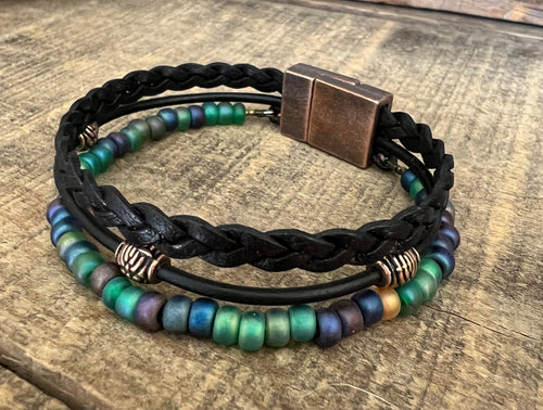Earthy Boho Wrap Bracelet, Urban Hippie Jewelry, Easy Wrap Magnetic Clasp