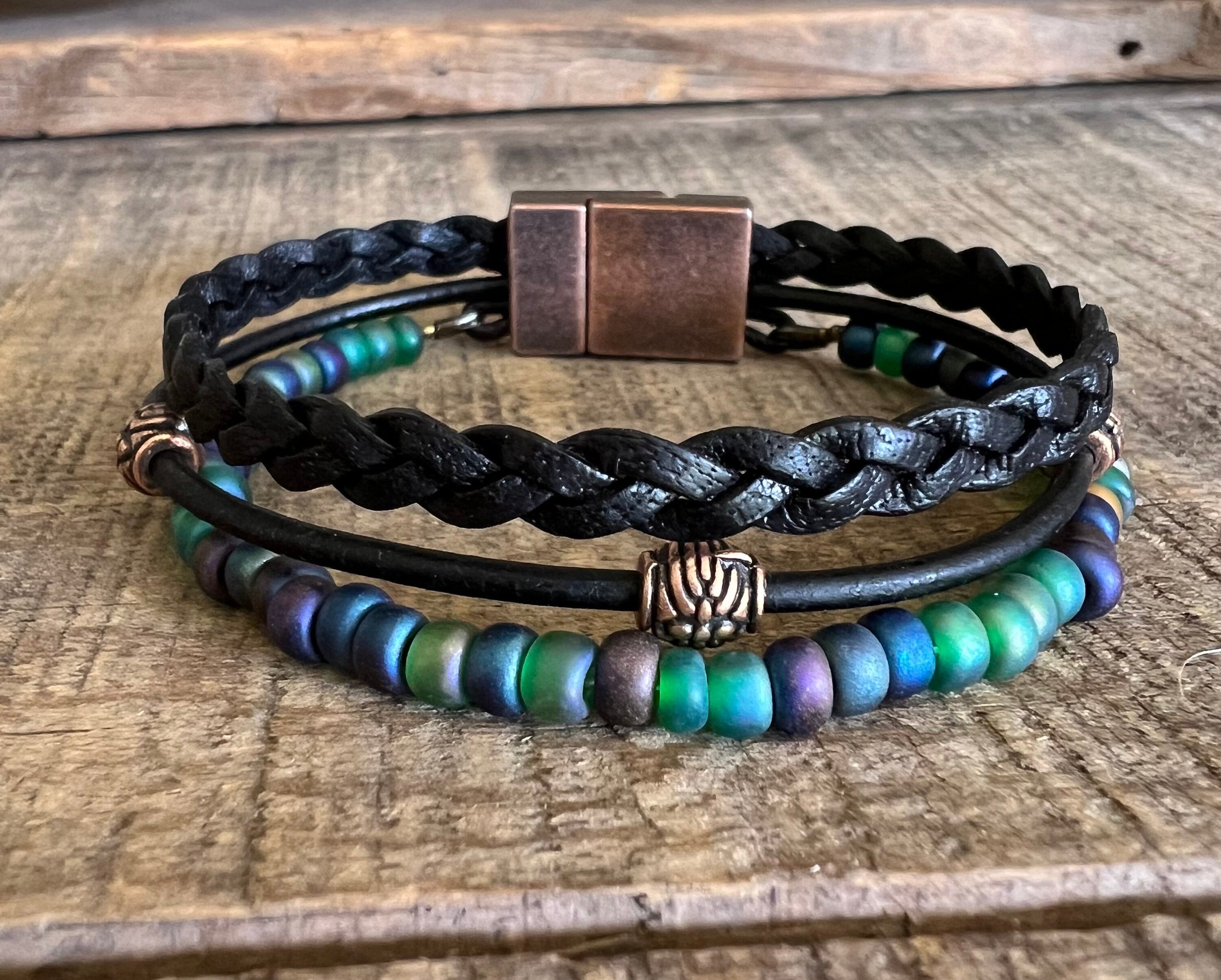 Earthy Boho Wrap Bracelet, Urban Hippie Jewelry, Easy Wrap Magnetic Clasp