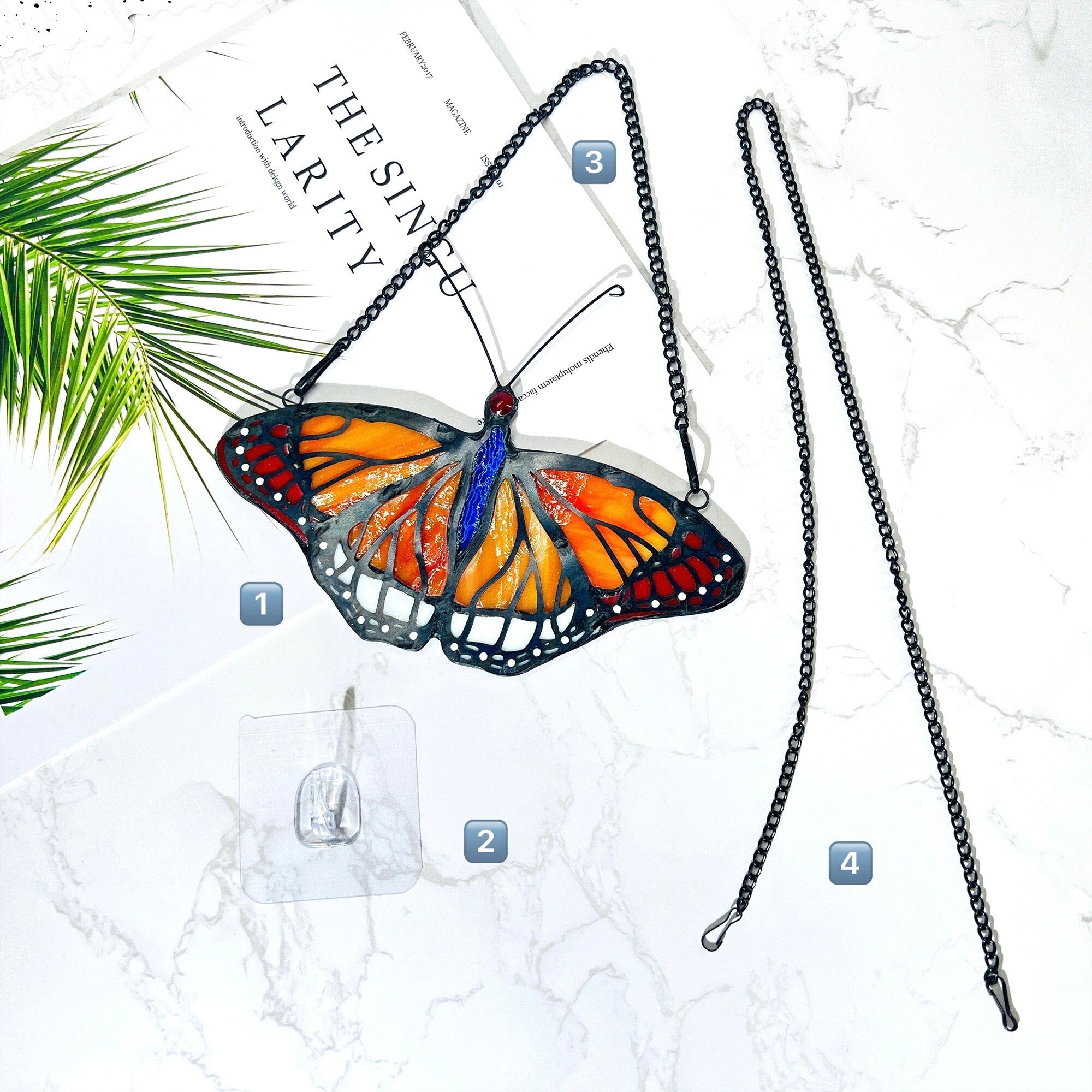 RainLine Monarch Butterfly Stained Glass Window Hanging Suncatcher