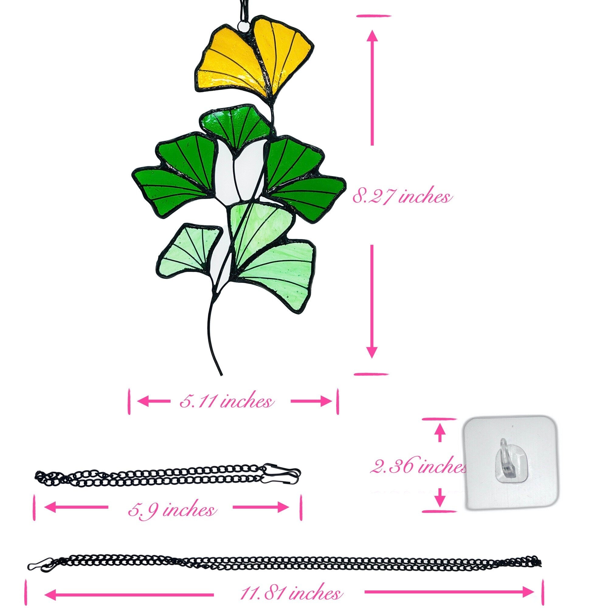 RainLine Ginkgo Leaf Stained Glass Suncatcher 8.27in Green Yellow