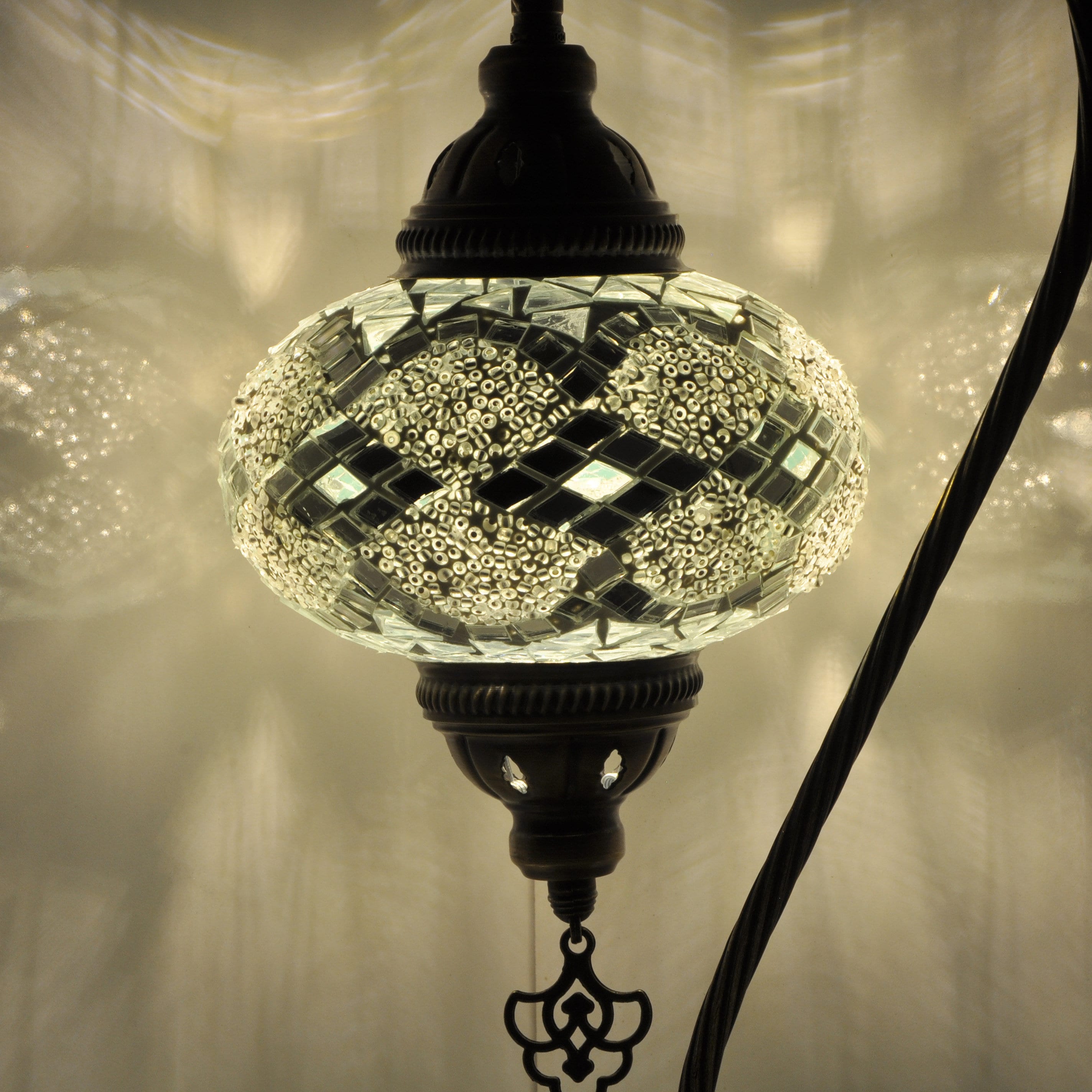 MoslandHome Handmade Turkish Mosaic Table Lamp Swan Neck Glass