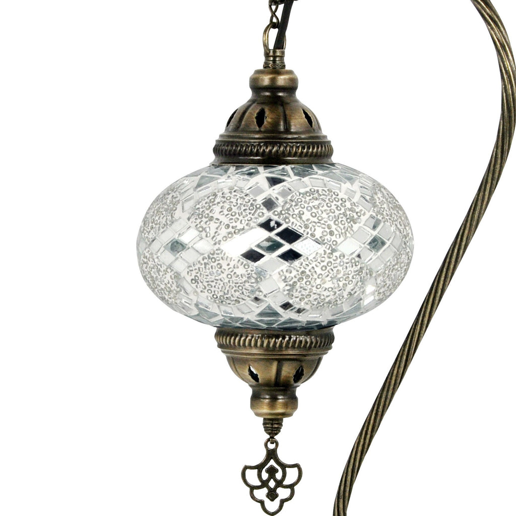 MoslandHome Handmade Turkish Mosaic Table Lamp Swan Neck Glass