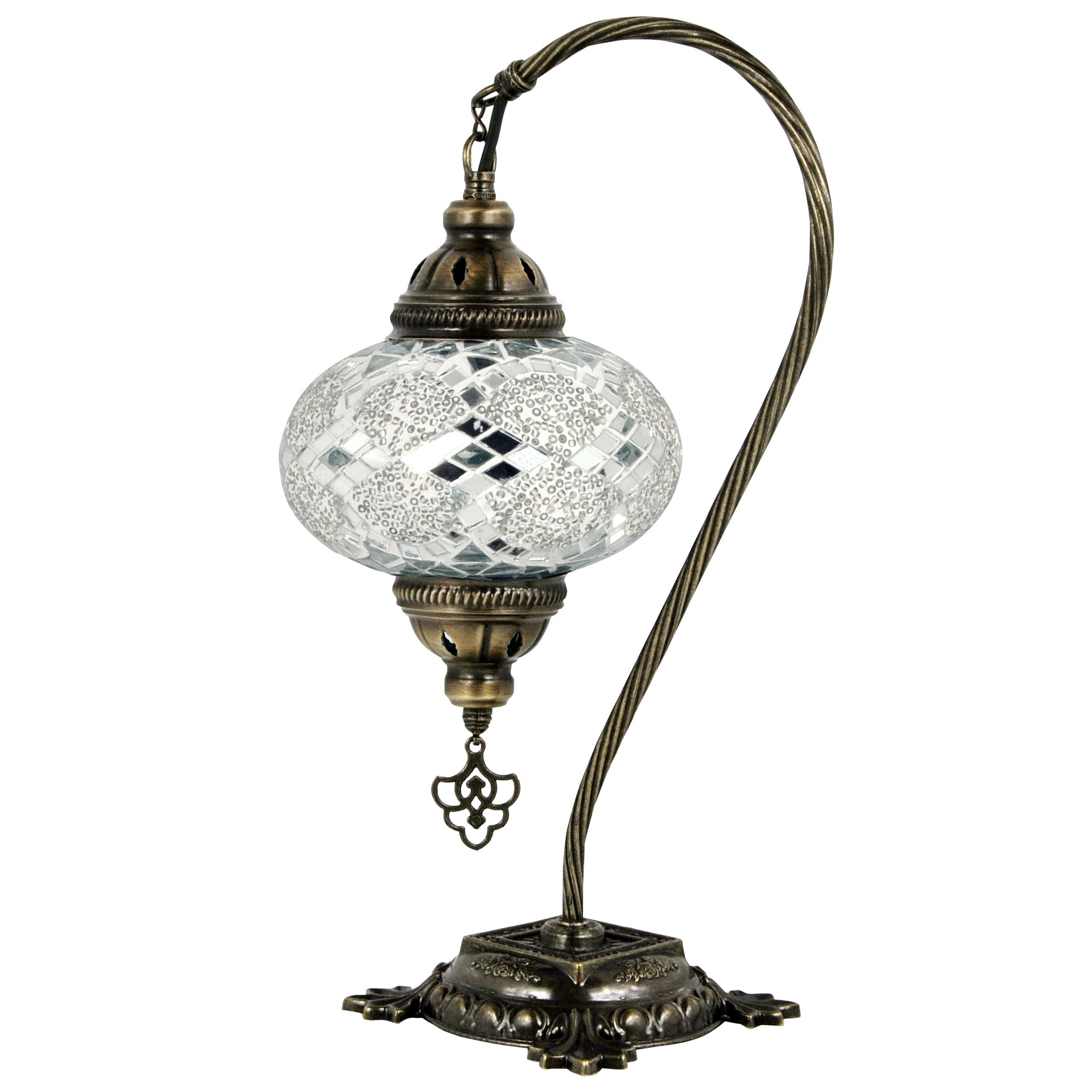 MoslandHome Handmade Turkish Mosaic Table Lamp Swan Neck Glass