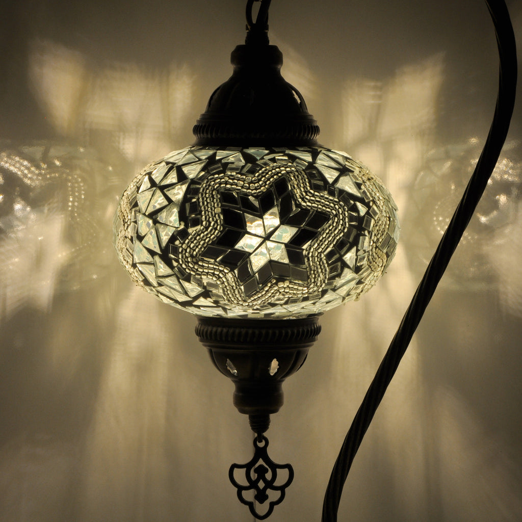 MoslandHome Handmade Turkish Mosaic Swan Neck Table Lamp Mosaic Glass