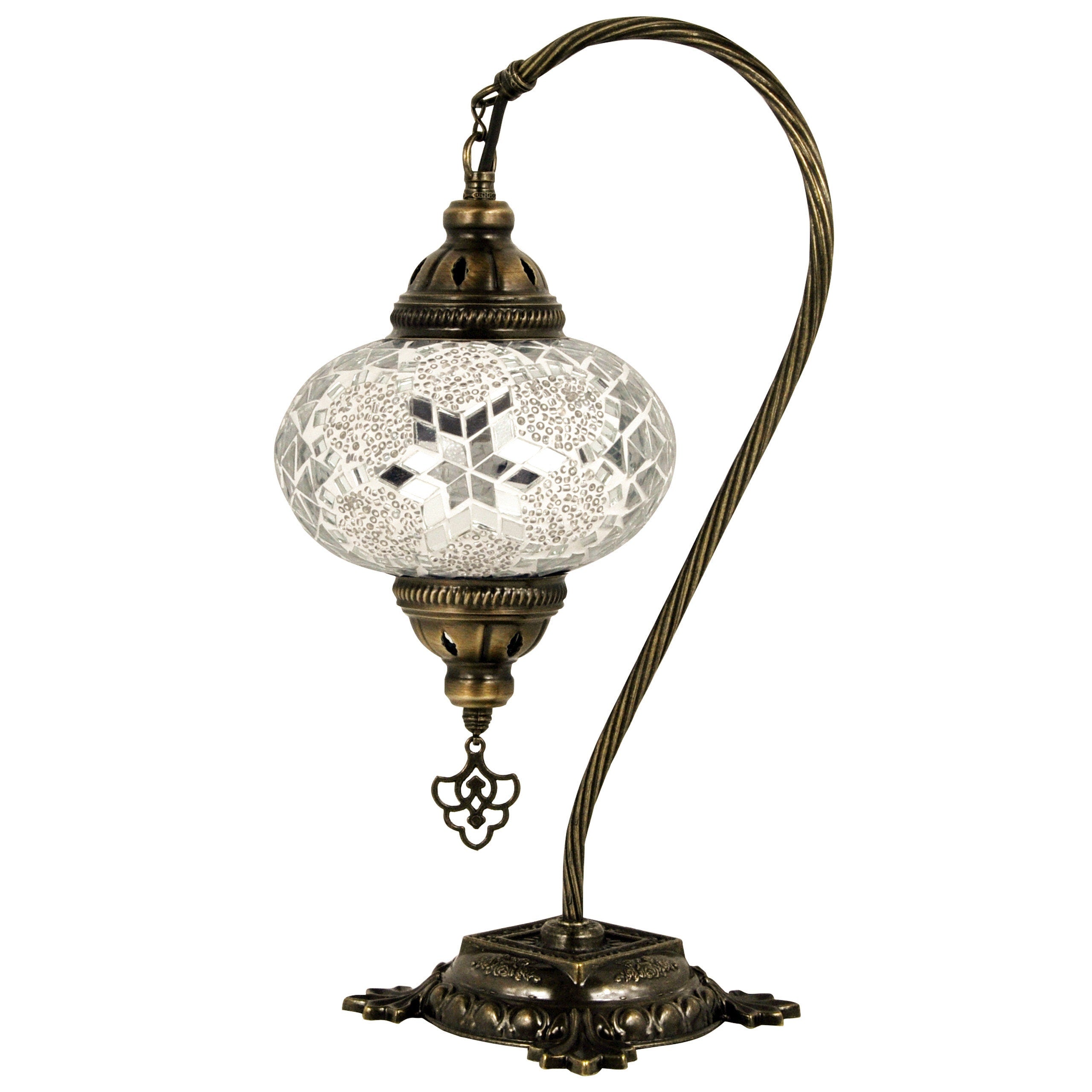 MoslandHome Handmade Turkish Mosaic Swan Neck Bedside Table Lamp