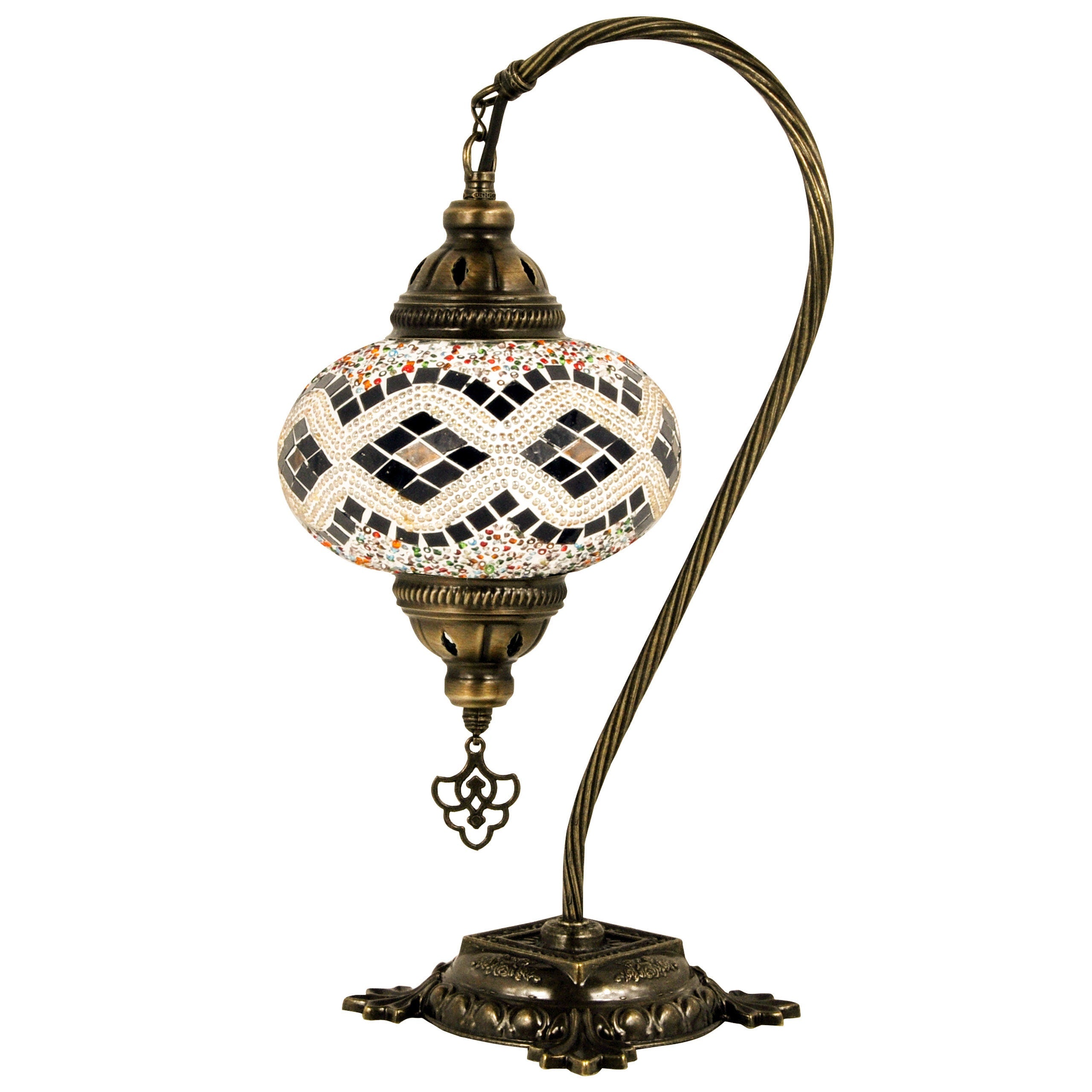 MoslandHome Handmade Turkish Mosaic Glass Table Lamp Antique Brass