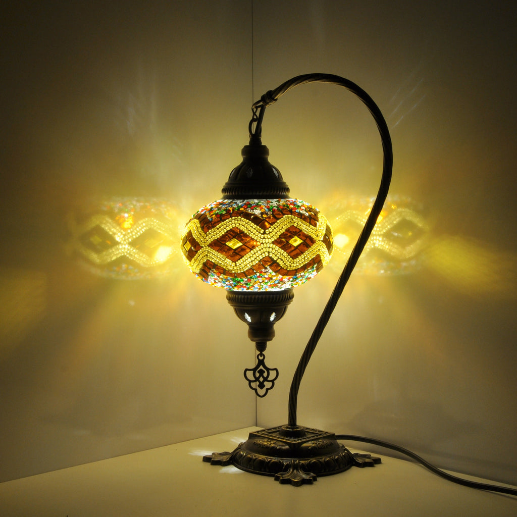 MoslandHome Handmade Turkish Mosaic Glass Table Lamp Antique Brass