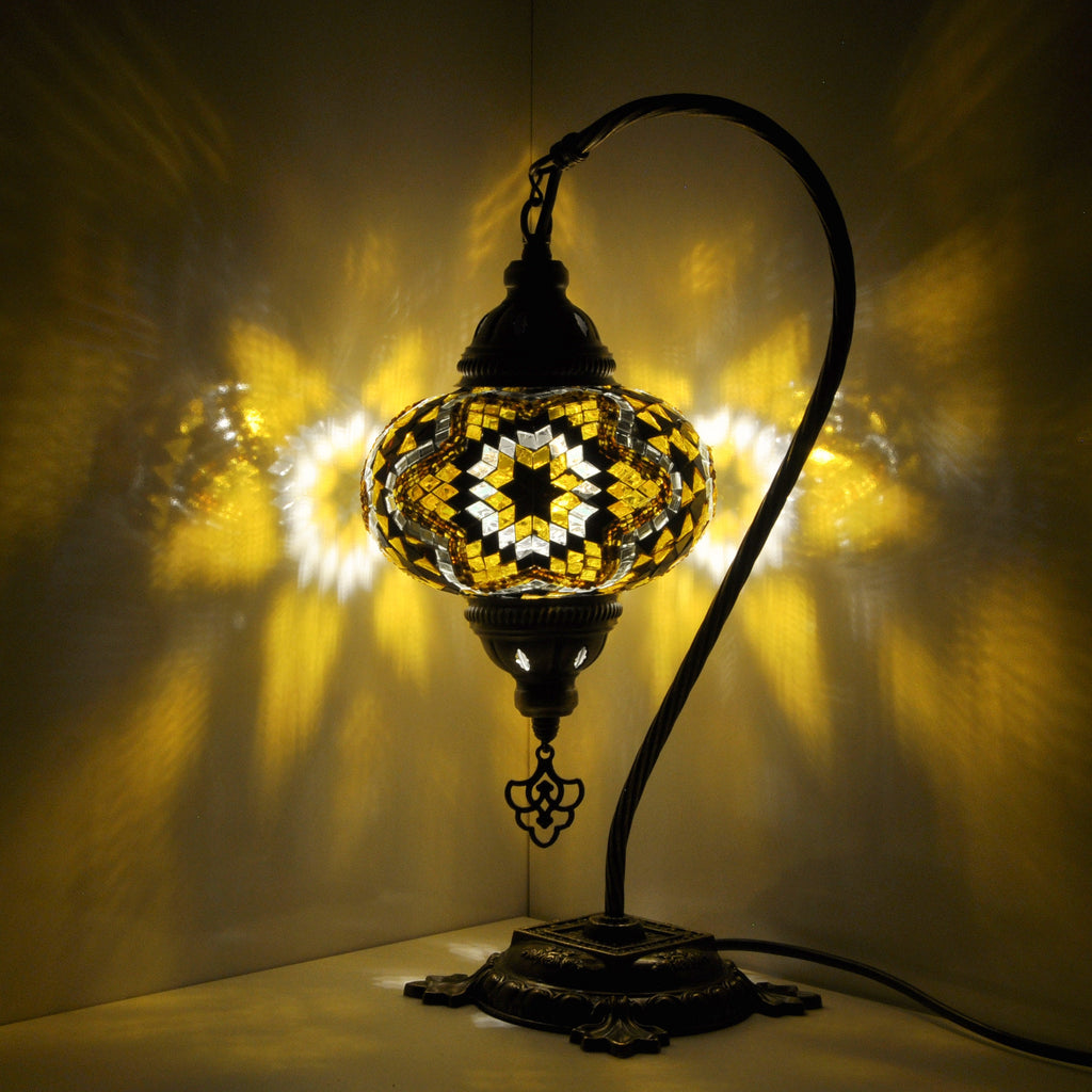 MoslandHome Handmade Turkish Mosaic Lamp Swan Neck Bedside Table Lamp