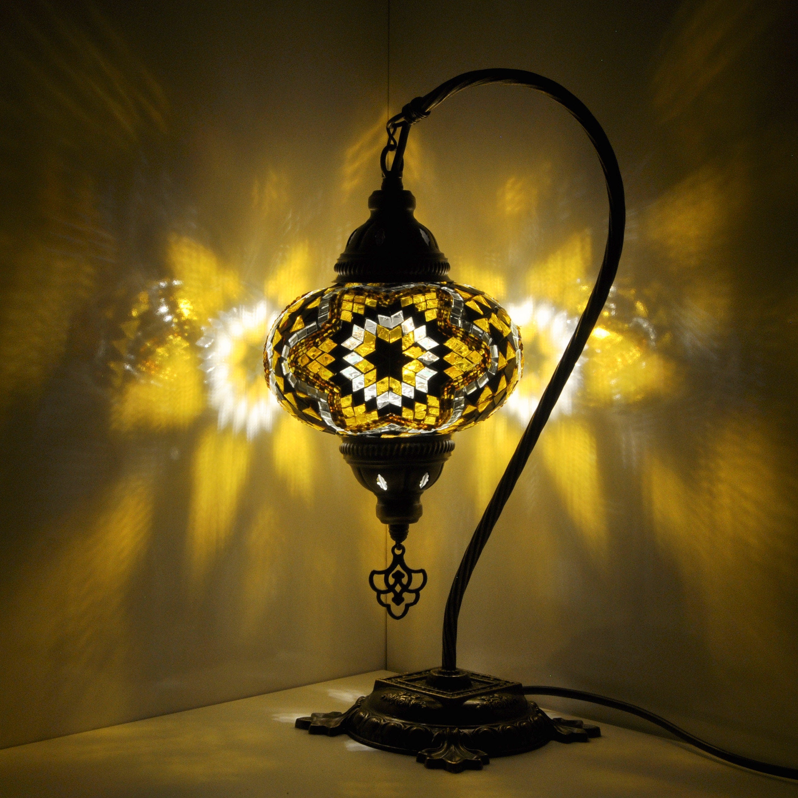 MoslandHome Handmade Turkish Mosaic Lamp Swan Neck Bedside Table Lamp