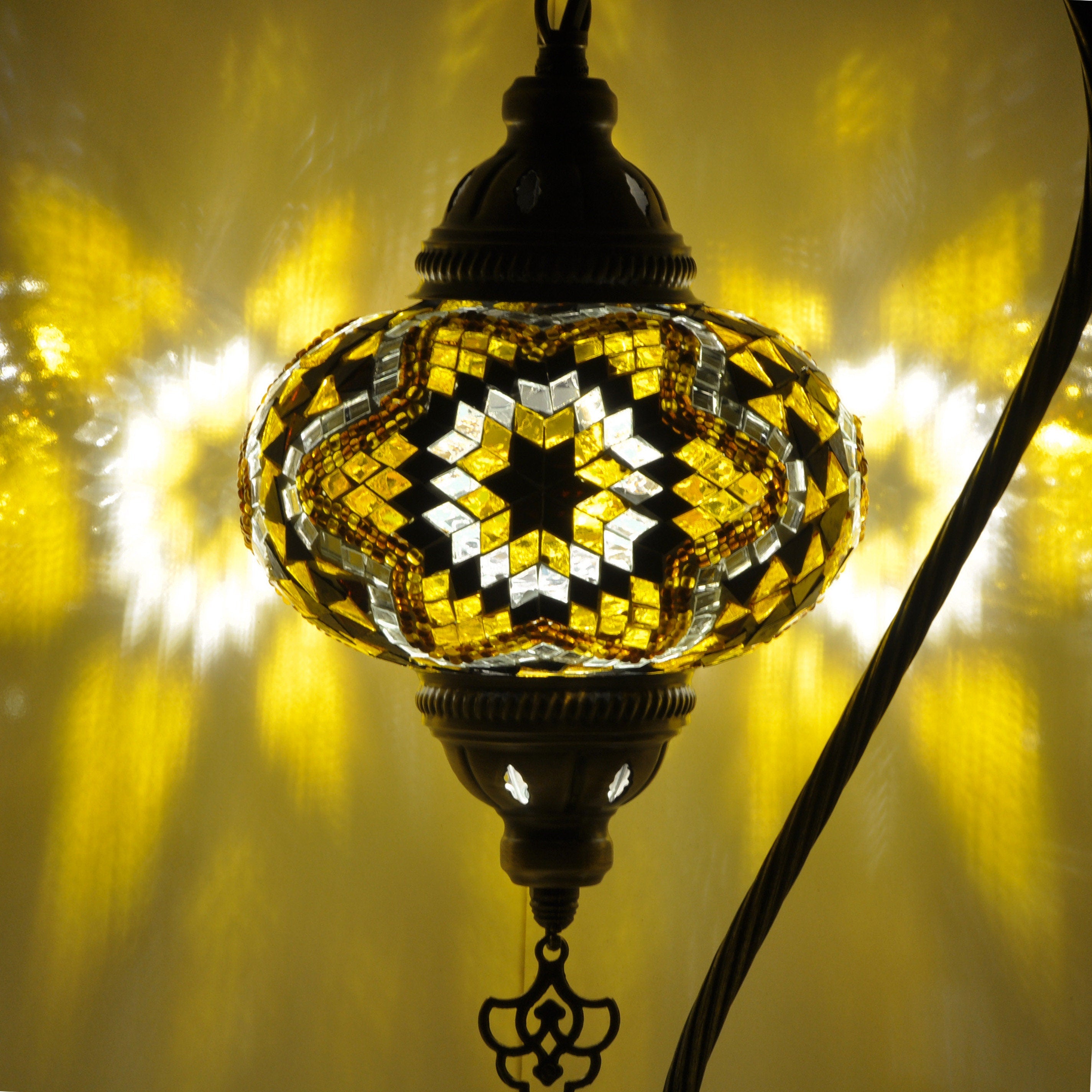 MoslandHome Handmade Turkish Mosaic Lamp Swan Neck Bedside Table Lamp