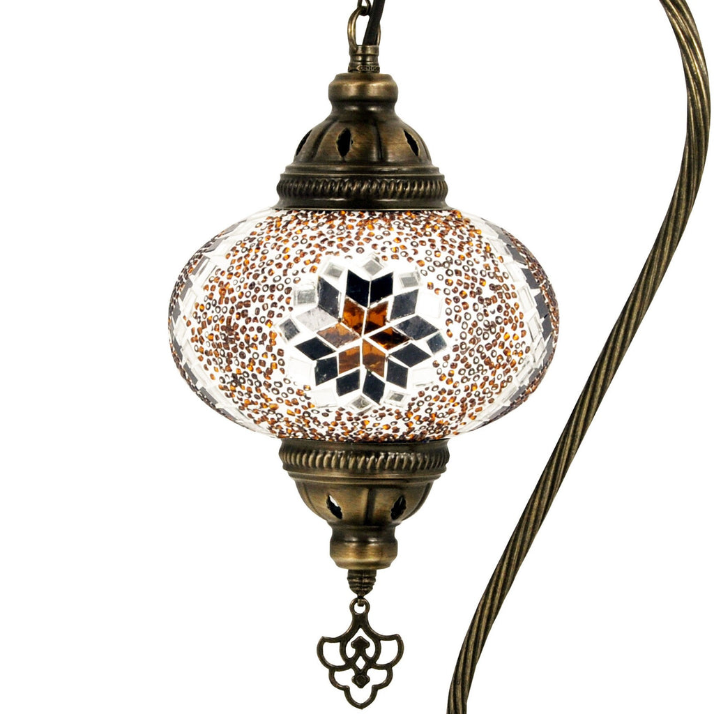 MoslandHome Handmade Turkish Mosaic Lamp Swan Neck Mosaic Glass Table Lamp Gold