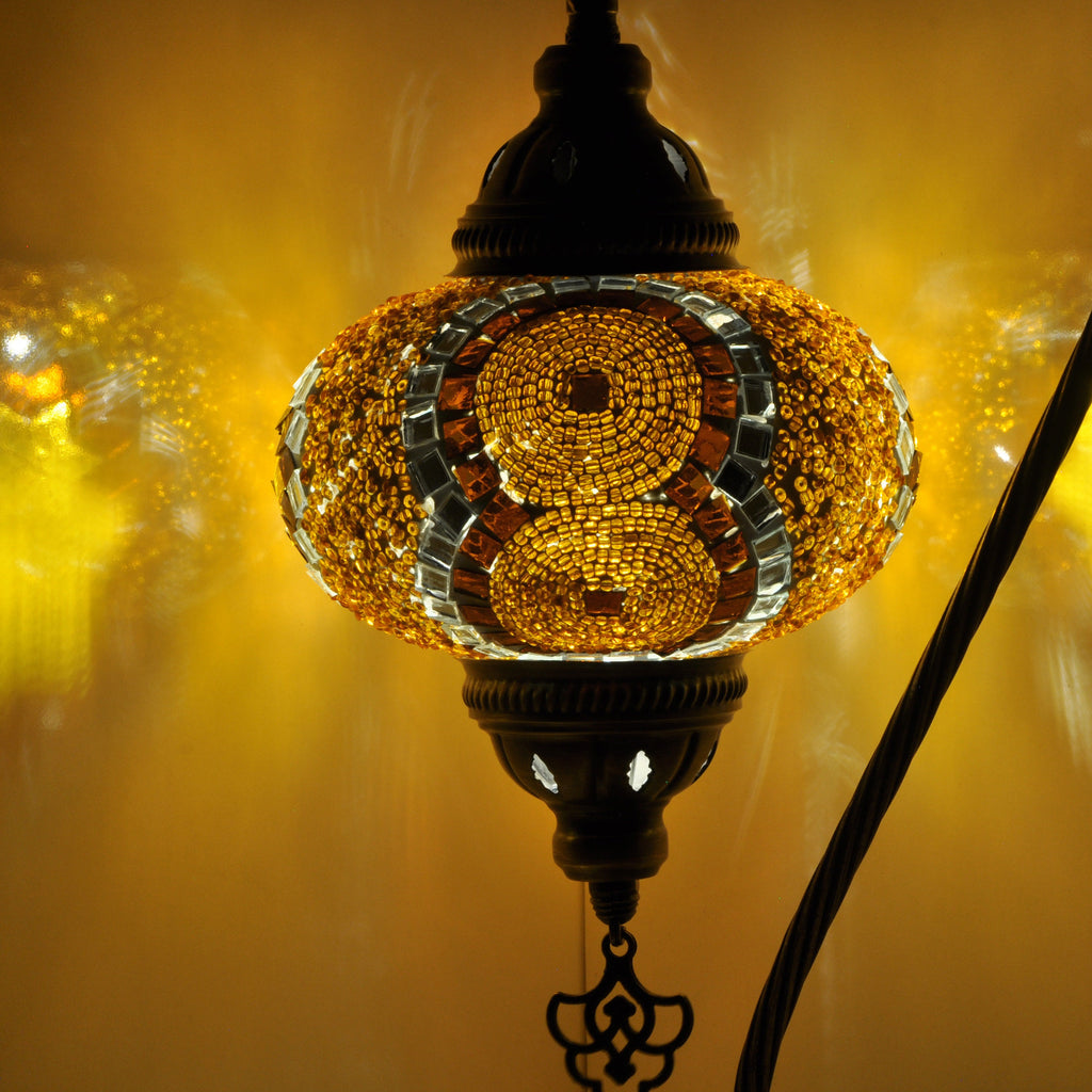 MoslandHome Handmade Turkish Mosaic Lamp Swan Neck Mosaic Glass Table Lamp Gold