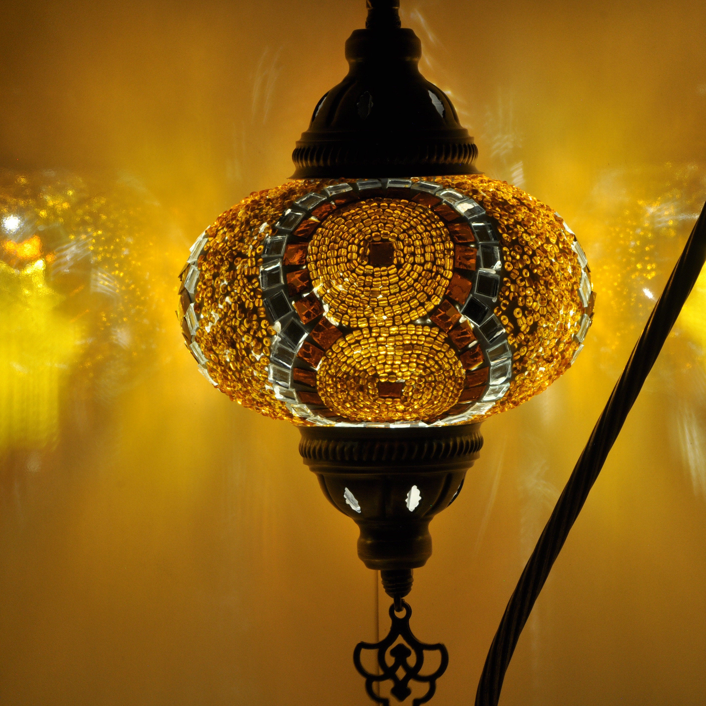 MoslandHome Handmade Turkish Mosaic Lamp Swan Neck Mosaic Glass Table Lamp Gold