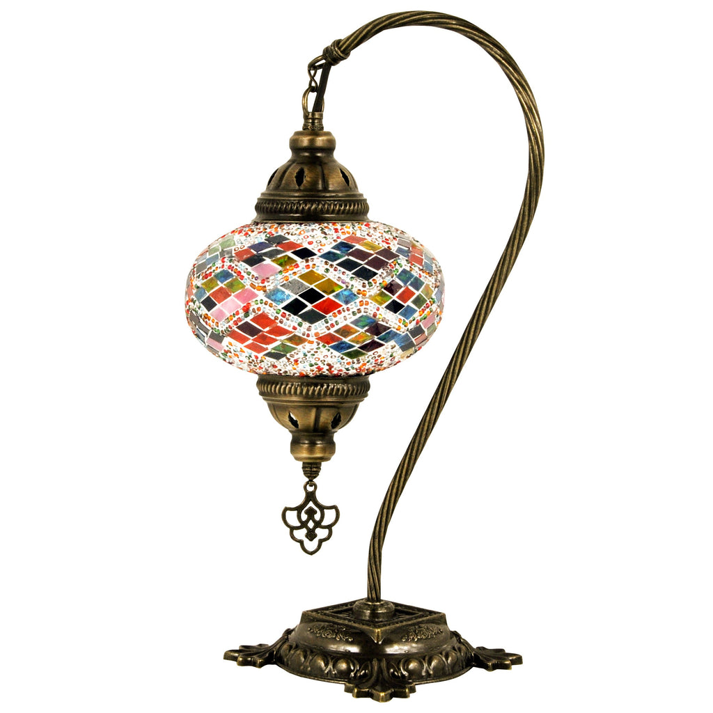 MoslandHome Handmade Turkish Mosaic Swan Neck Table Lamp Mosaic Glass