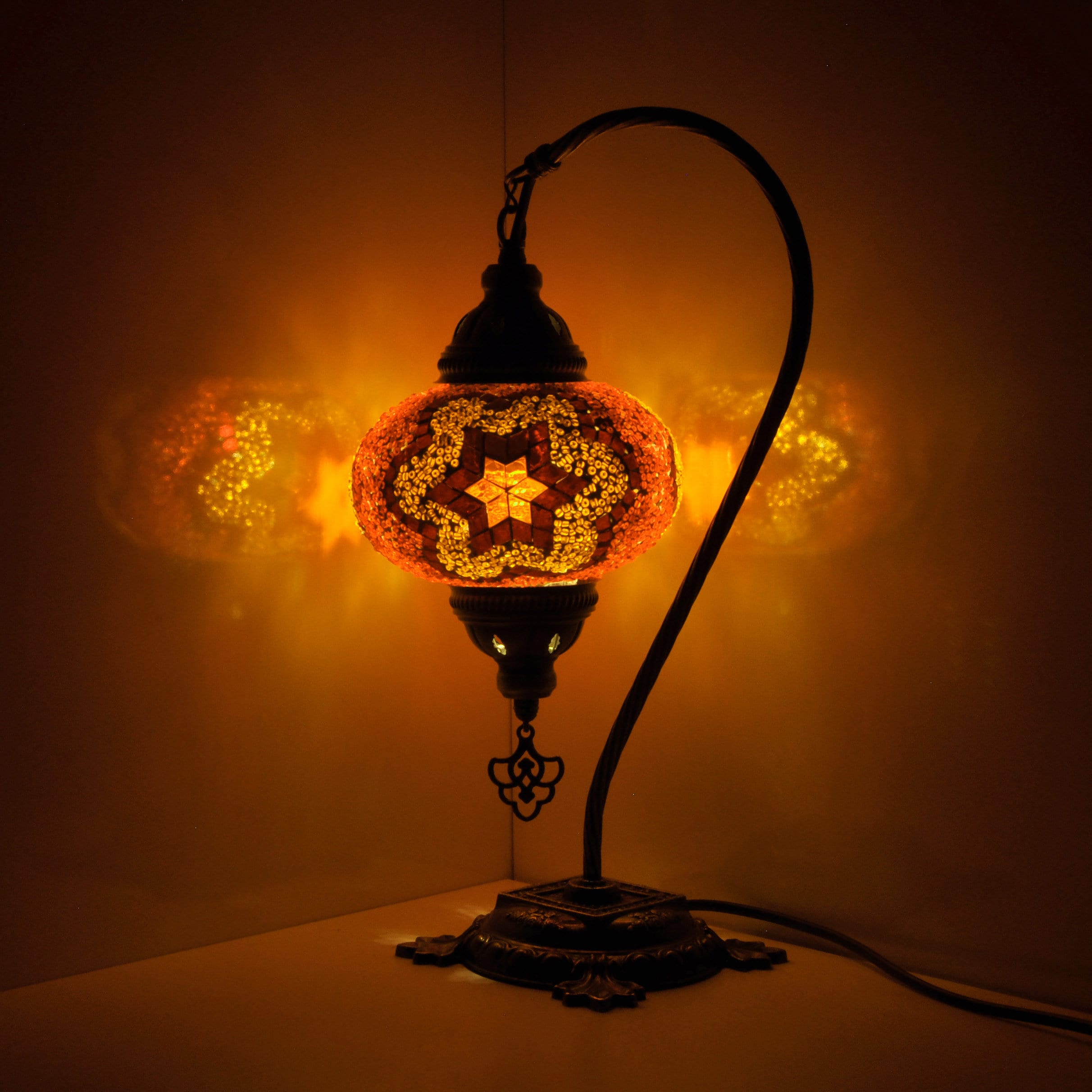 MoslandHome Handmade Turkish Mosaic Lamp Swan Neck Bedside Table Lamp