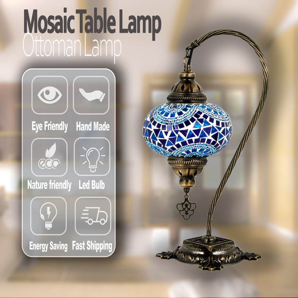 MoslandHome Handmade Turkish Mosaic Swan Neck Table Lamp Mosaic Glass