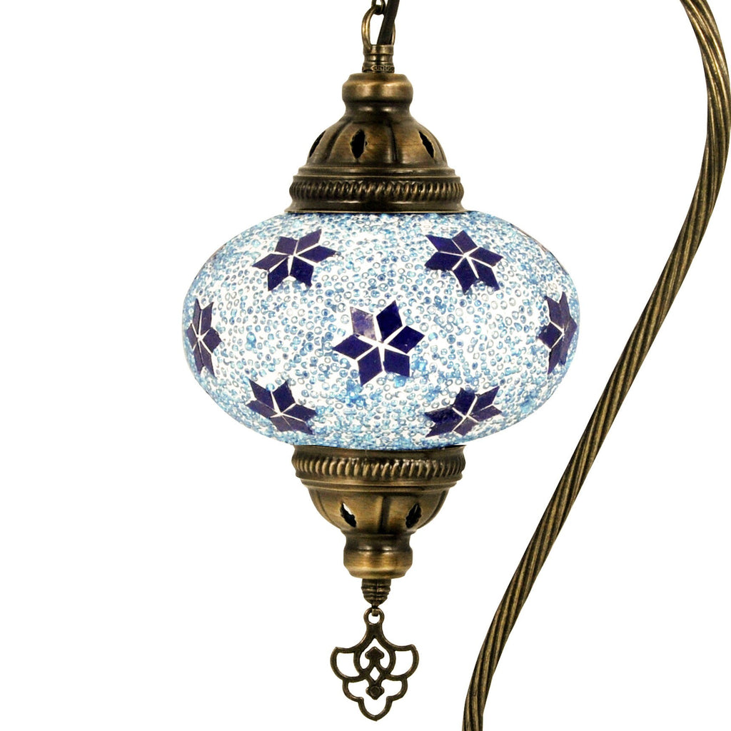 MoslandHome Handmade Turkish Mosaic Glass Table Lamp 16.5in Blue
