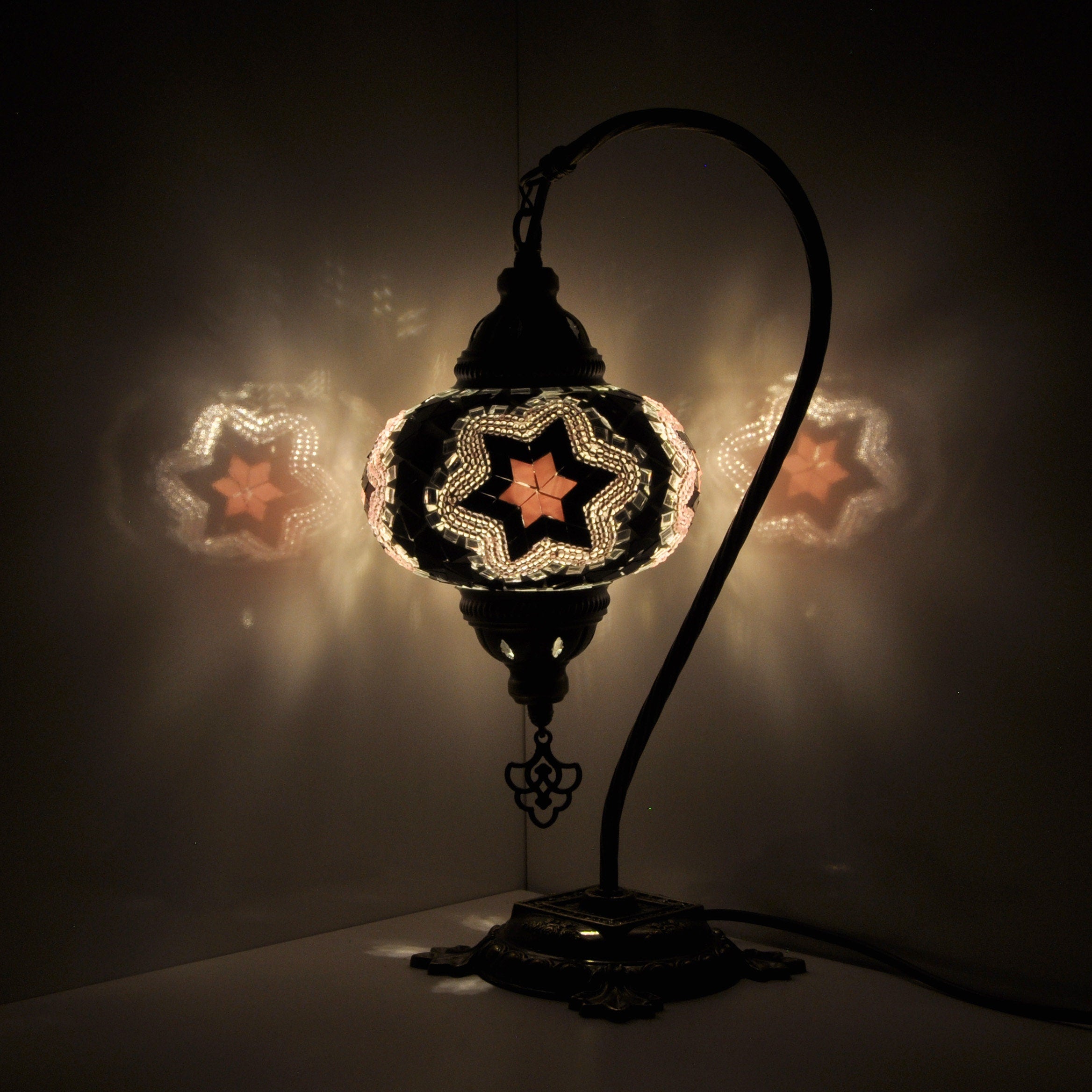 MoslandHome Handmade Turkish Mosaic Swan Neck Table Lamp Mosaic Glass 6.5in