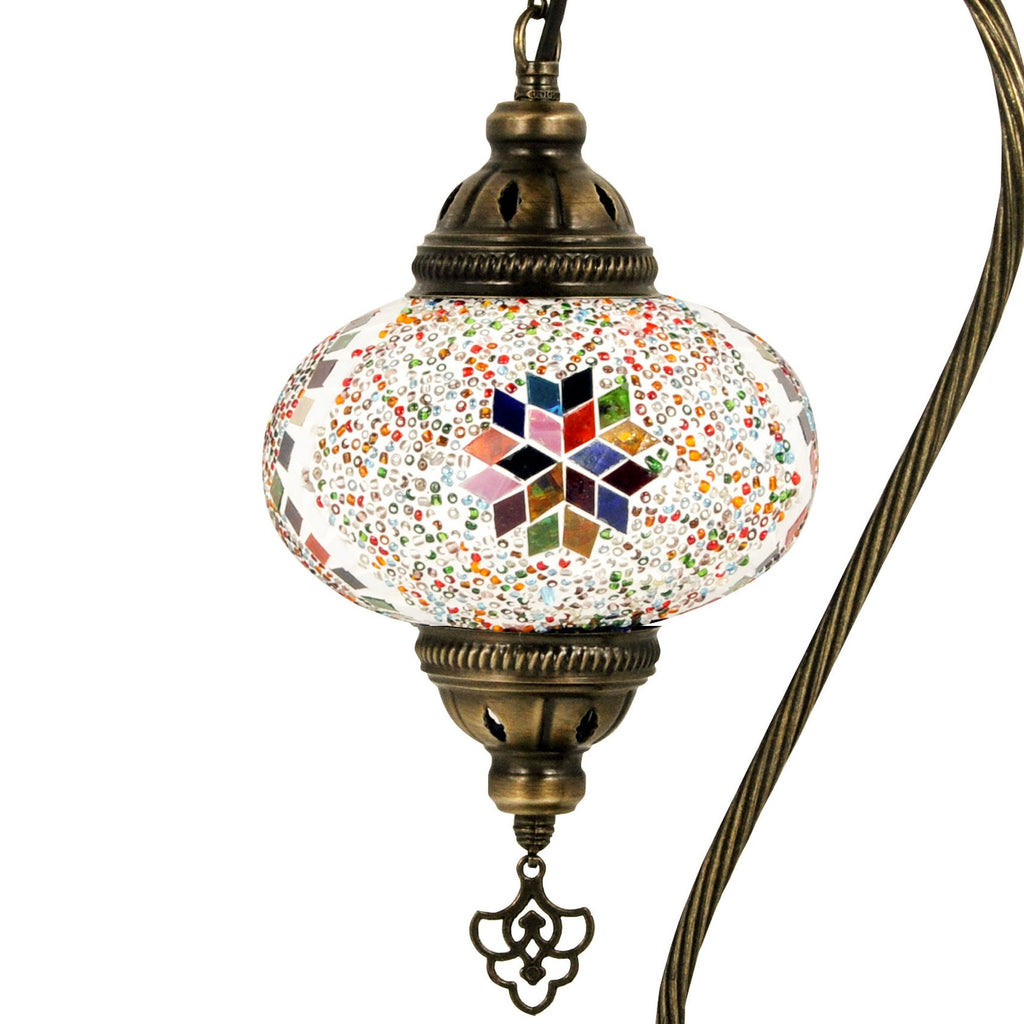 MoslandHome Handmade Turkish Mosaic Swan Neck Table Lamp 16.5in