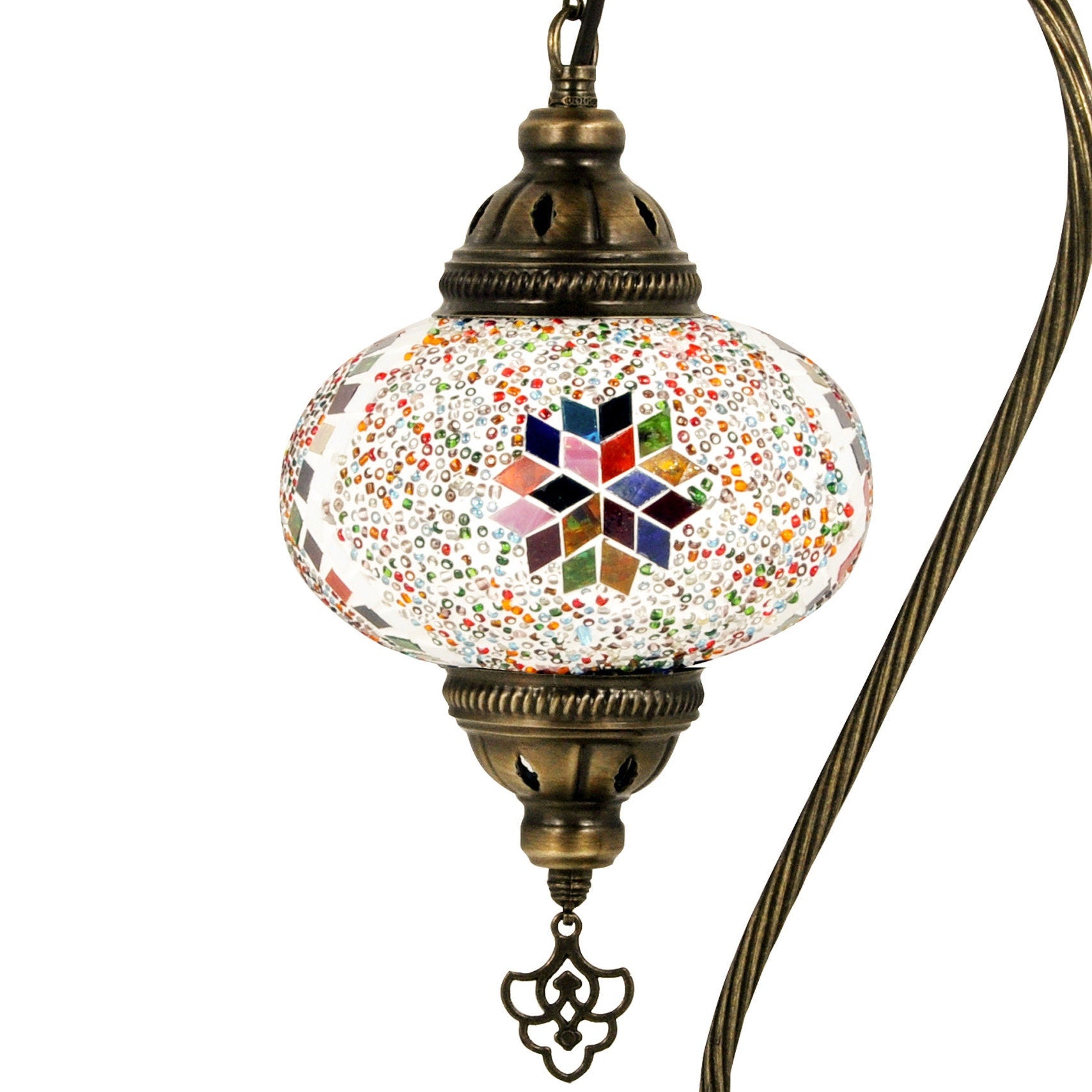 MoslandHome Handmade Turkish Mosaic Swan Neck Table Lamp 16.5in