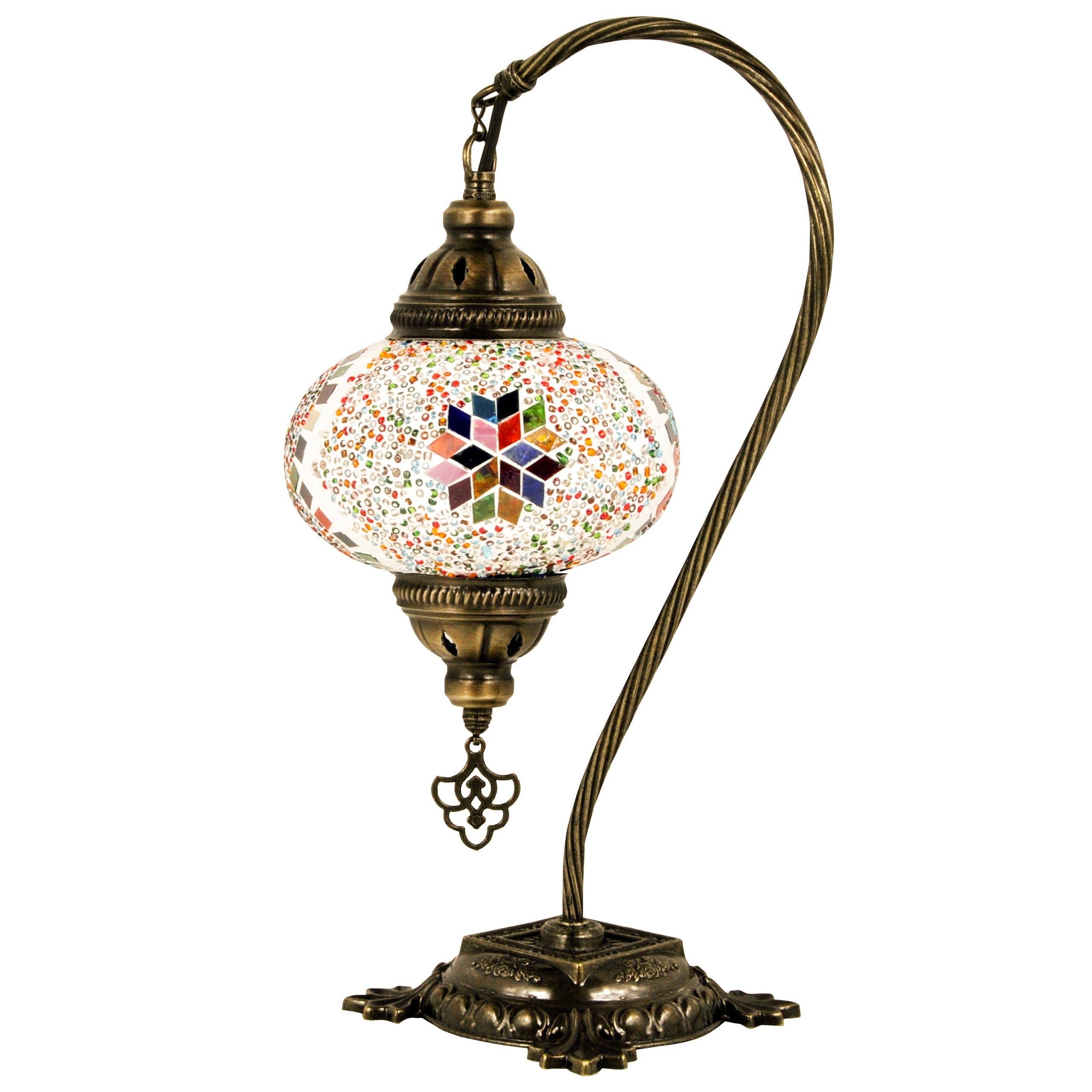MoslandHome Handmade Turkish Mosaic Swan Neck Table Lamp 16.5in