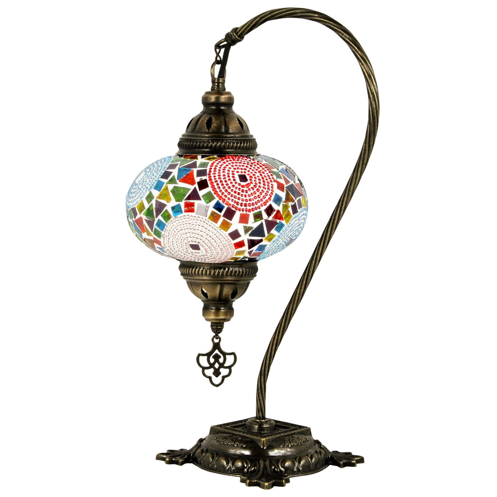 MoslandHome Handmade Turkish Mosaic Swan Neck Table Lamp