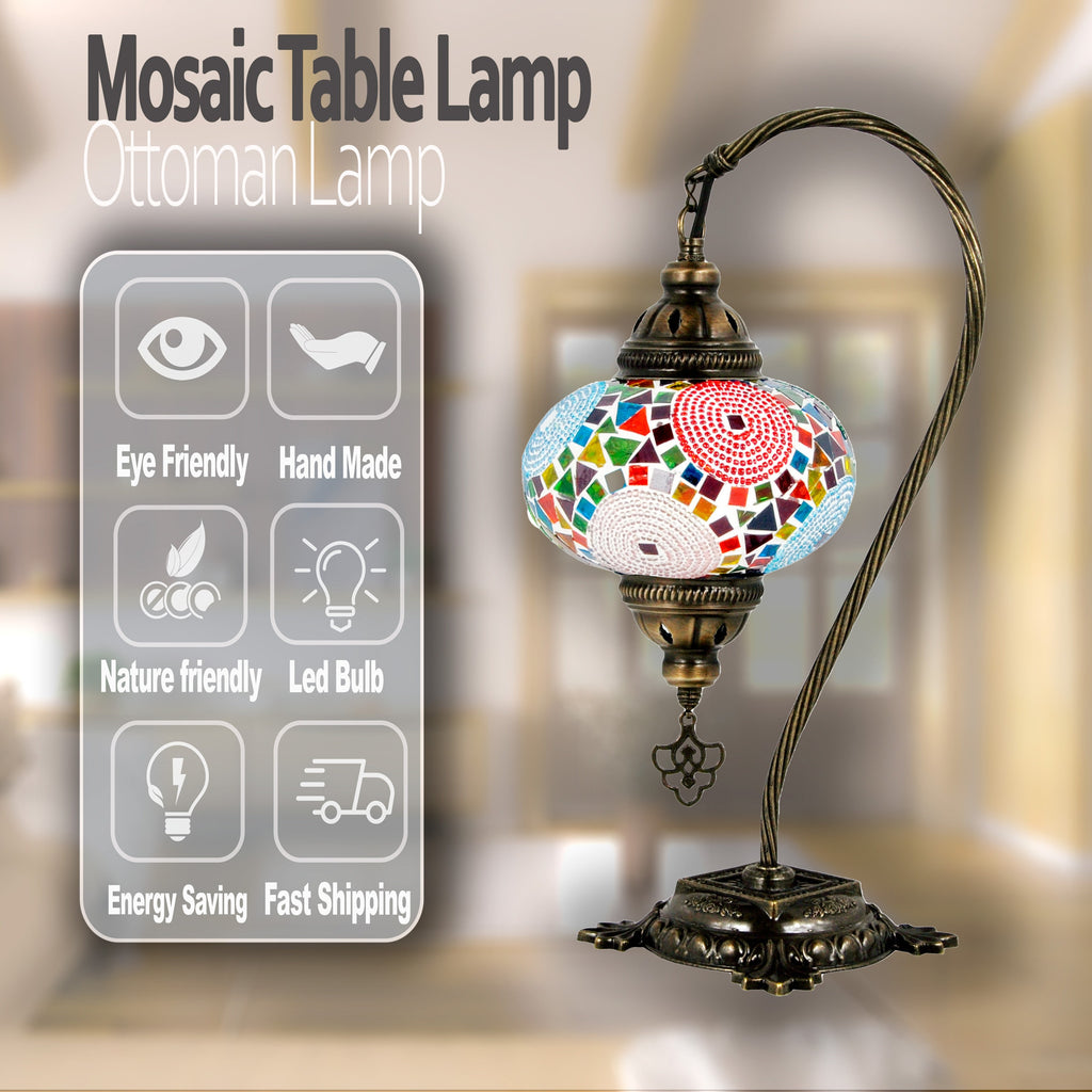 MoslandHome Handmade Turkish Mosaic Swan Neck Table Lamp