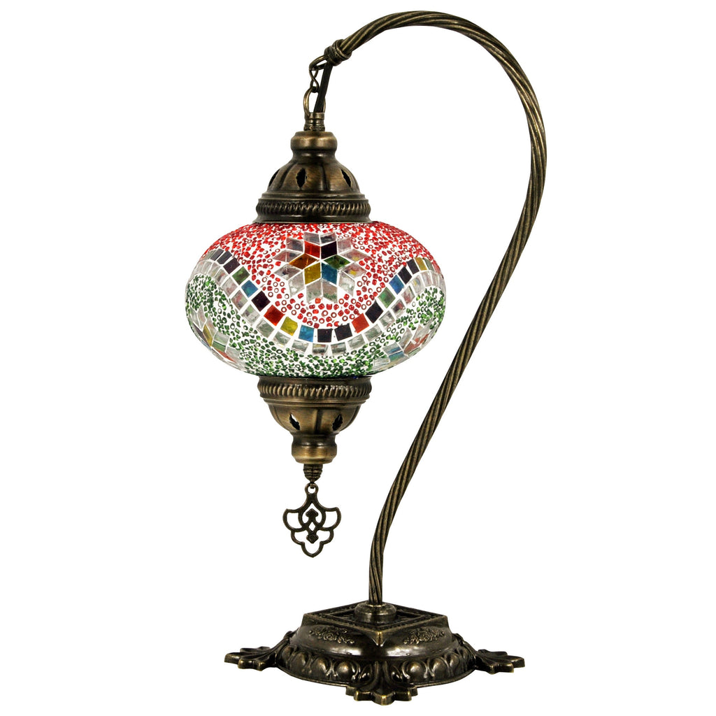 MoslandHome Handmade Turkish Mosaic Lamp Swan Neck Bedside Mosaic Glass Table Lamp